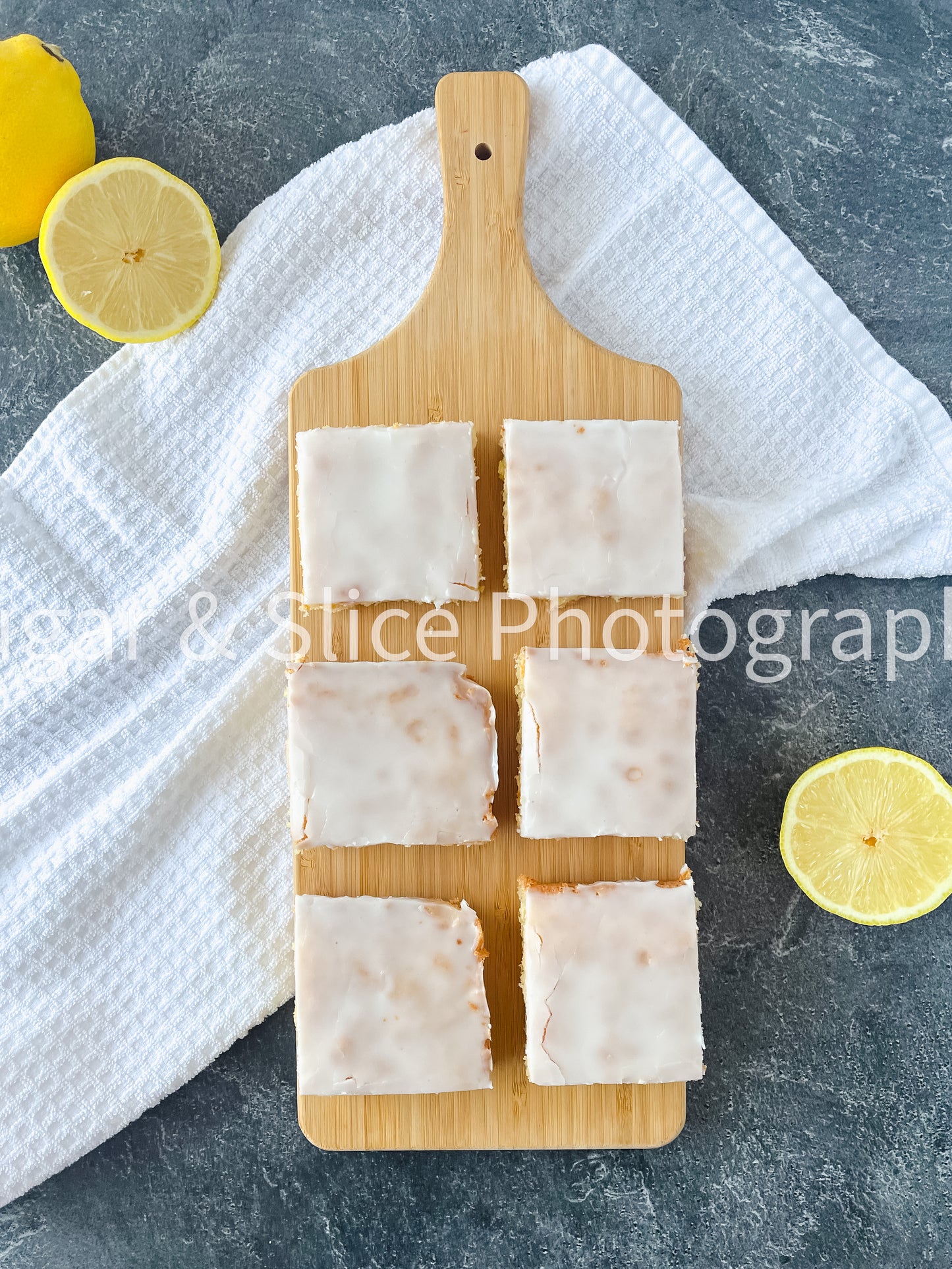 Gluten Free Lemon Brownies on Black Slate