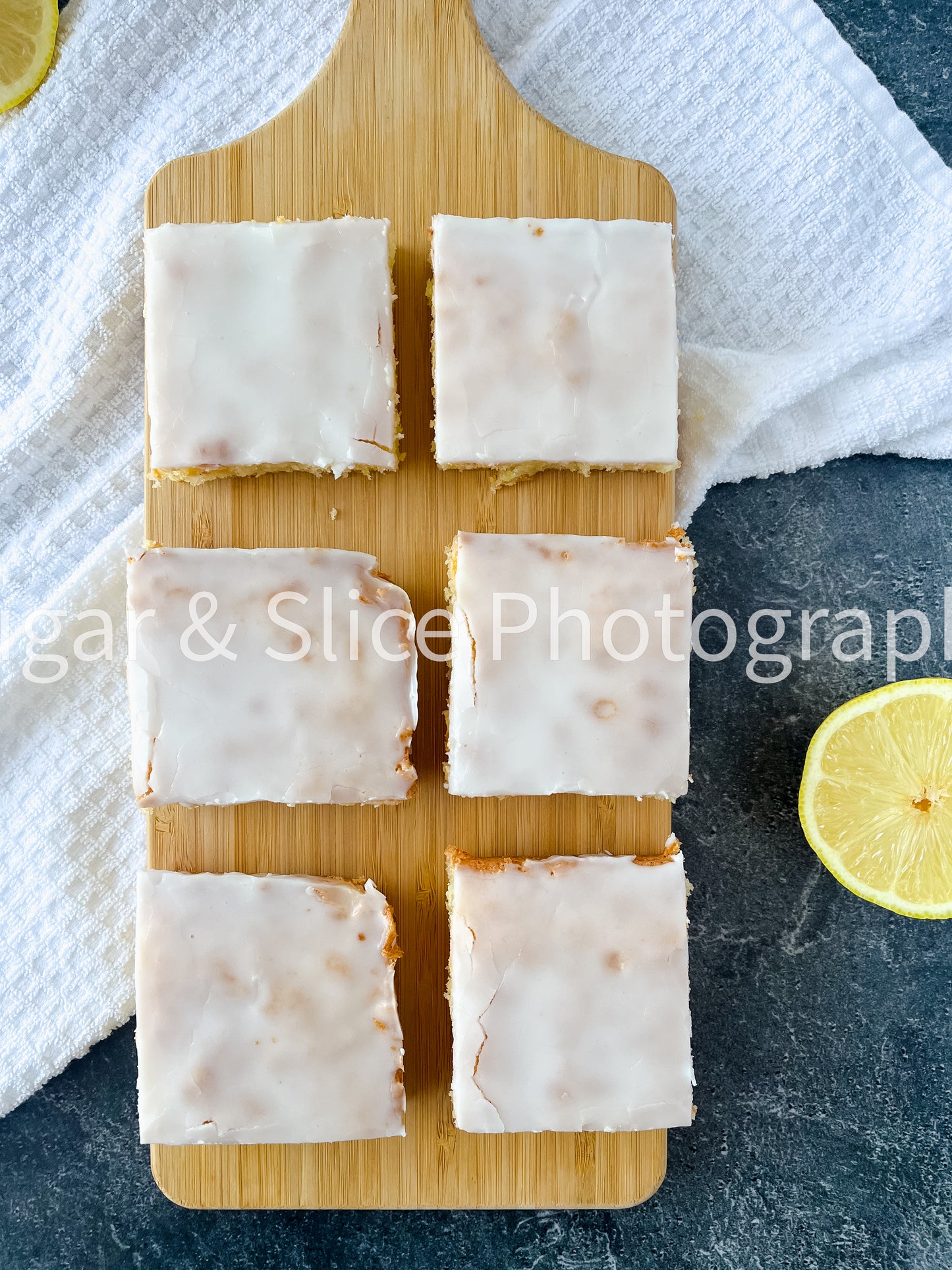 Gluten Free Lemon Brownies on Black Slate