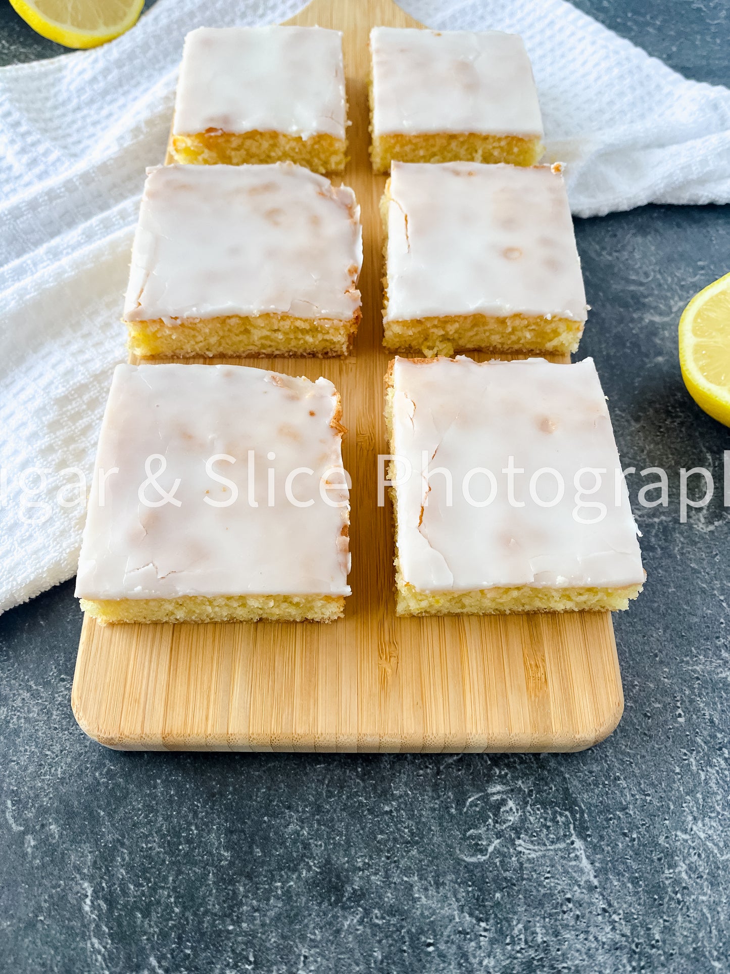 Gluten Free Lemon Brownies on Black Slate