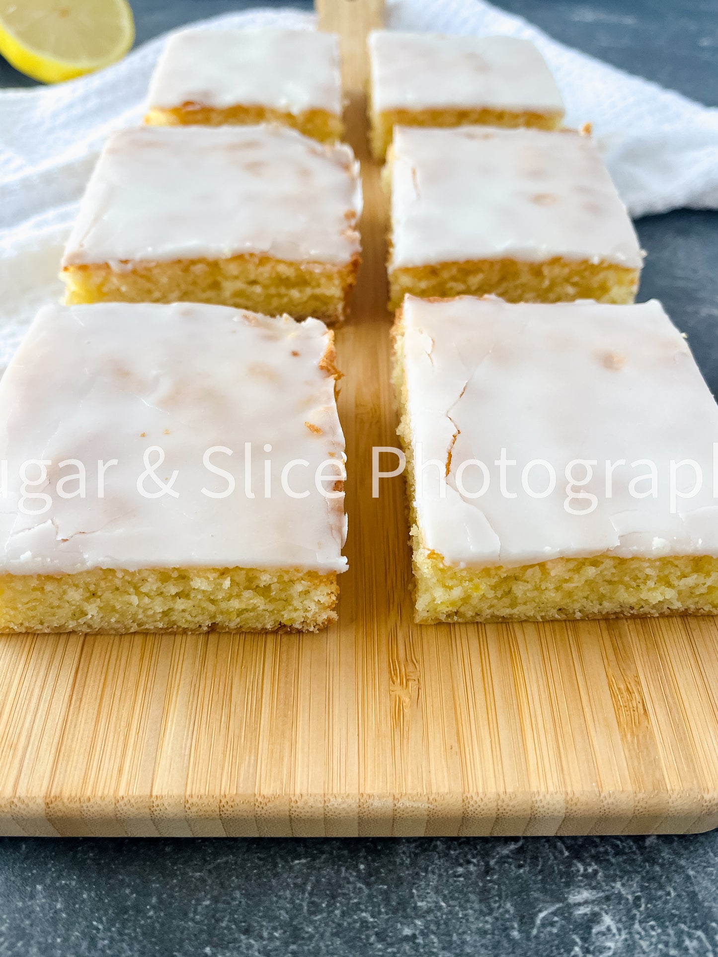Gluten Free Lemon Brownies on Black Slate