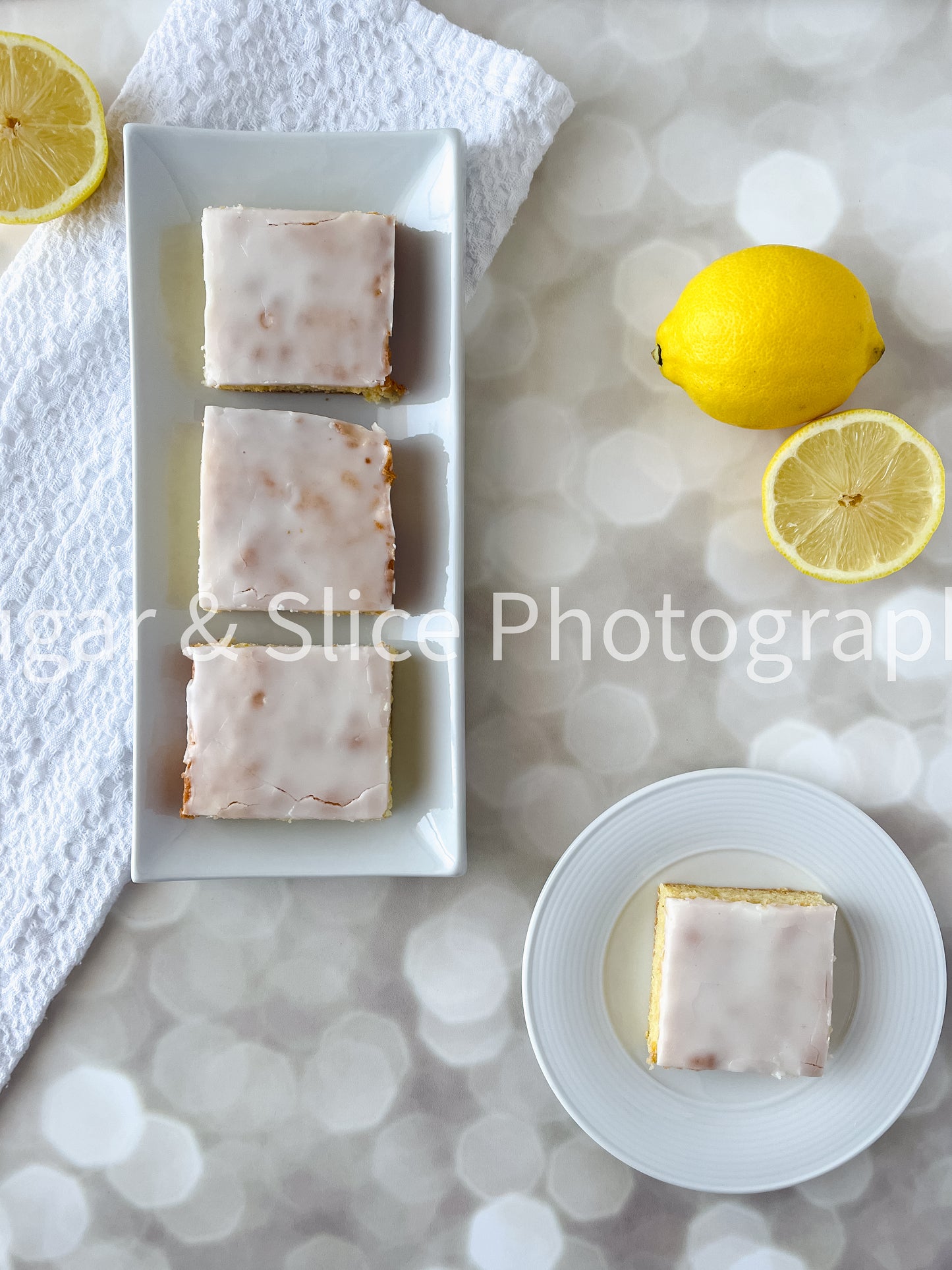 Gluten Free Lemon Brownies on Lilac Ash Bokeh