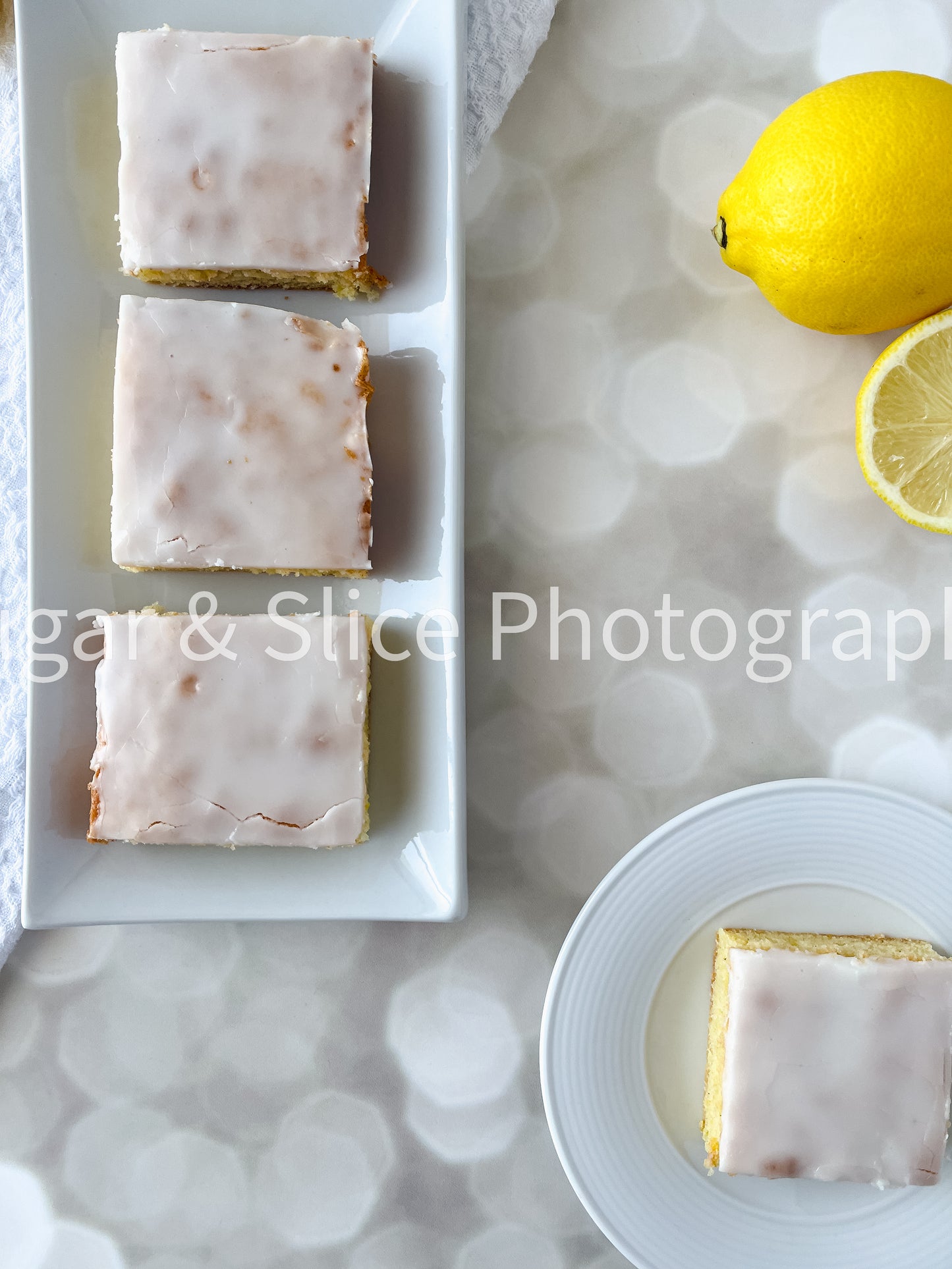 Gluten Free Lemon Brownies on Lilac Ash Bokeh