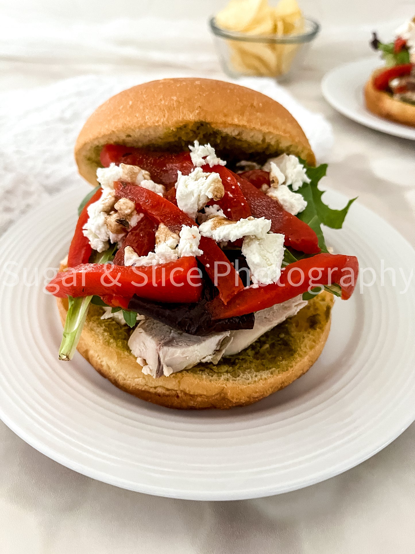 Mediterranean Chicken Sandwich on Lilac Ash Bokeh