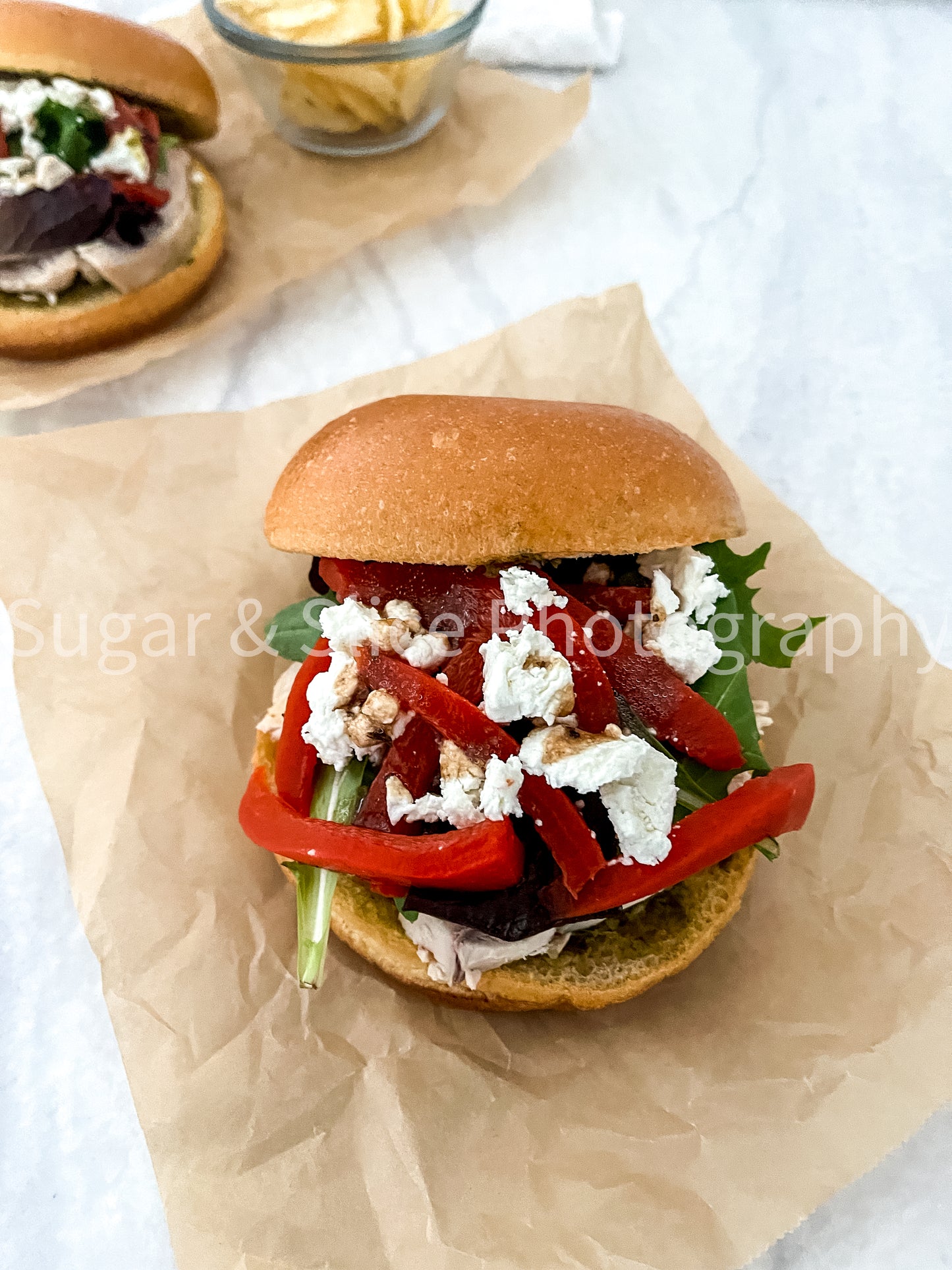 Mediterranean Chicken Sandwich on Marble
