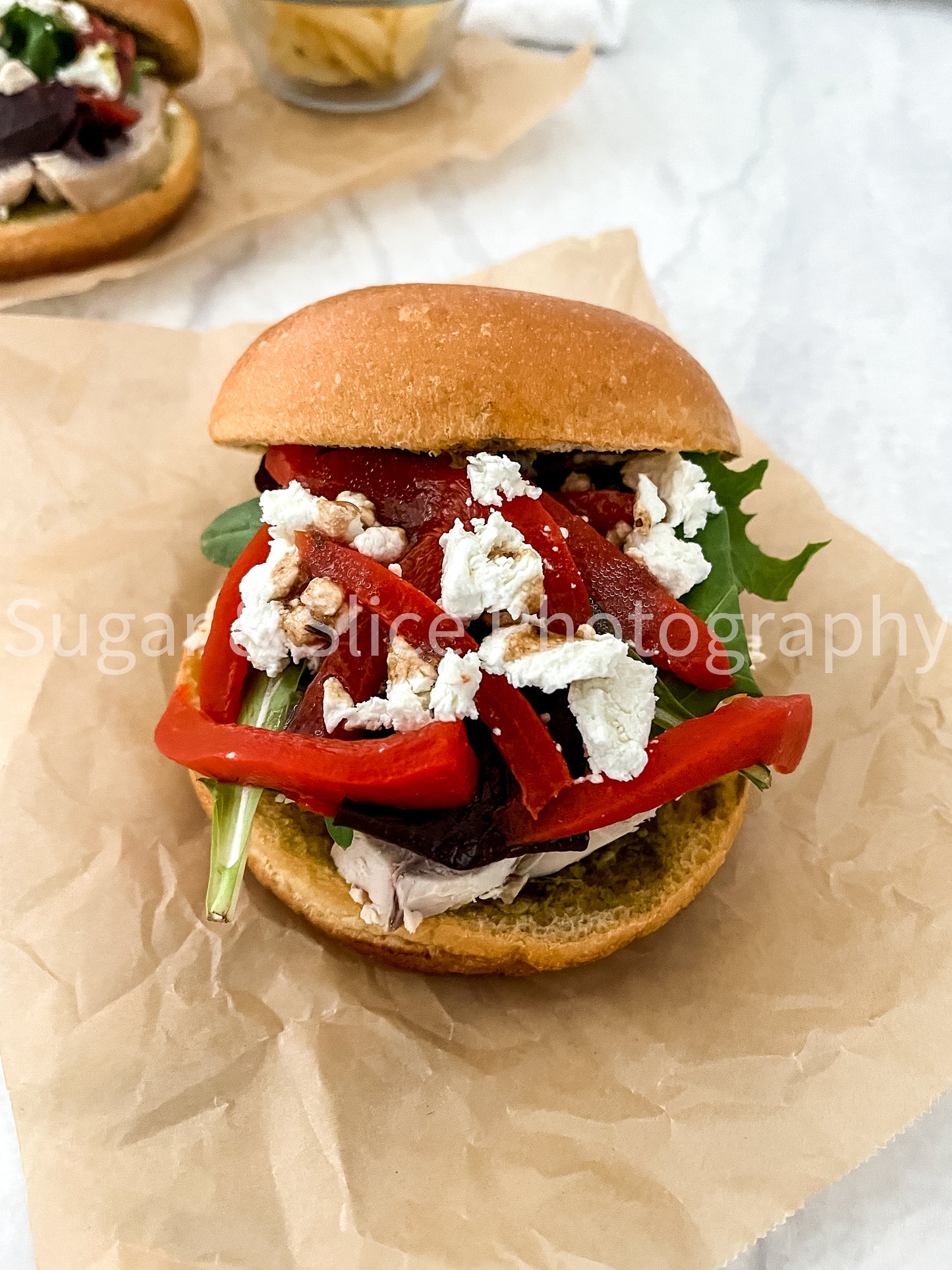 Mediterranean Chicken Sandwich on Marble