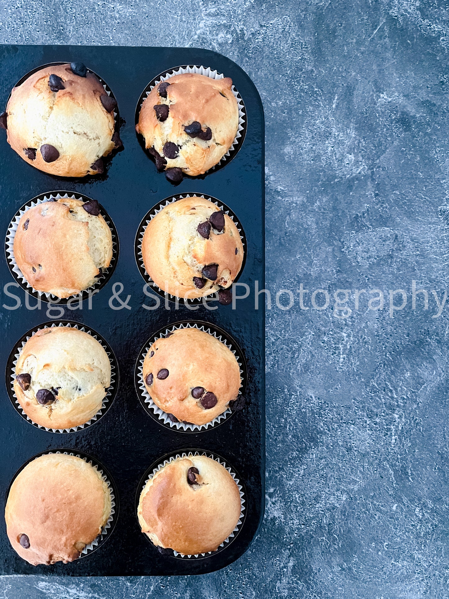 Chocolate Chip Muffins on Black Slate