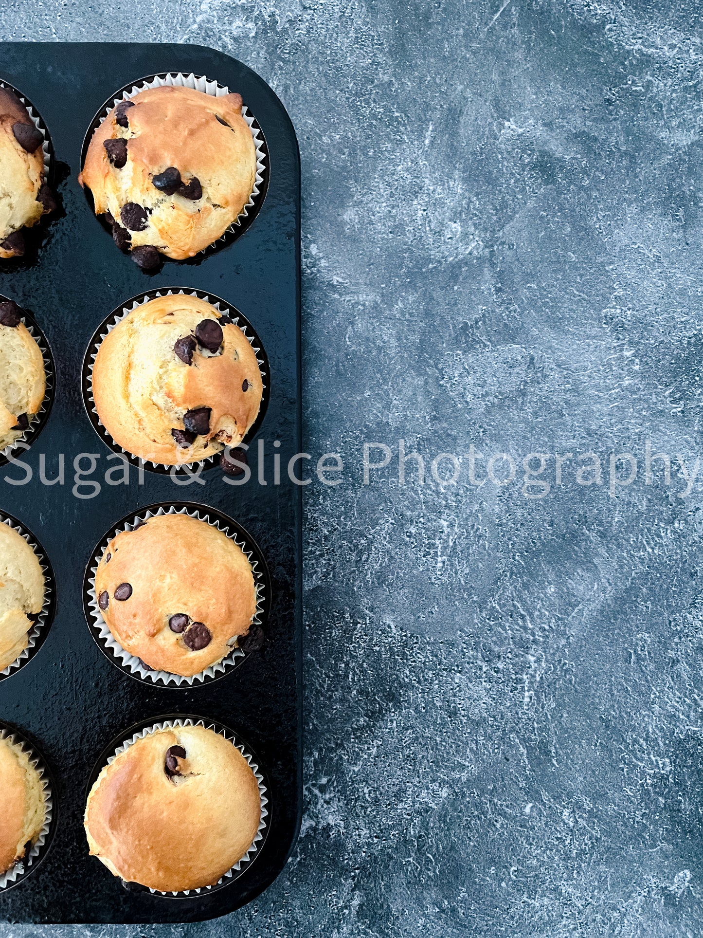 Chocolate Chip Muffins on Black Slate