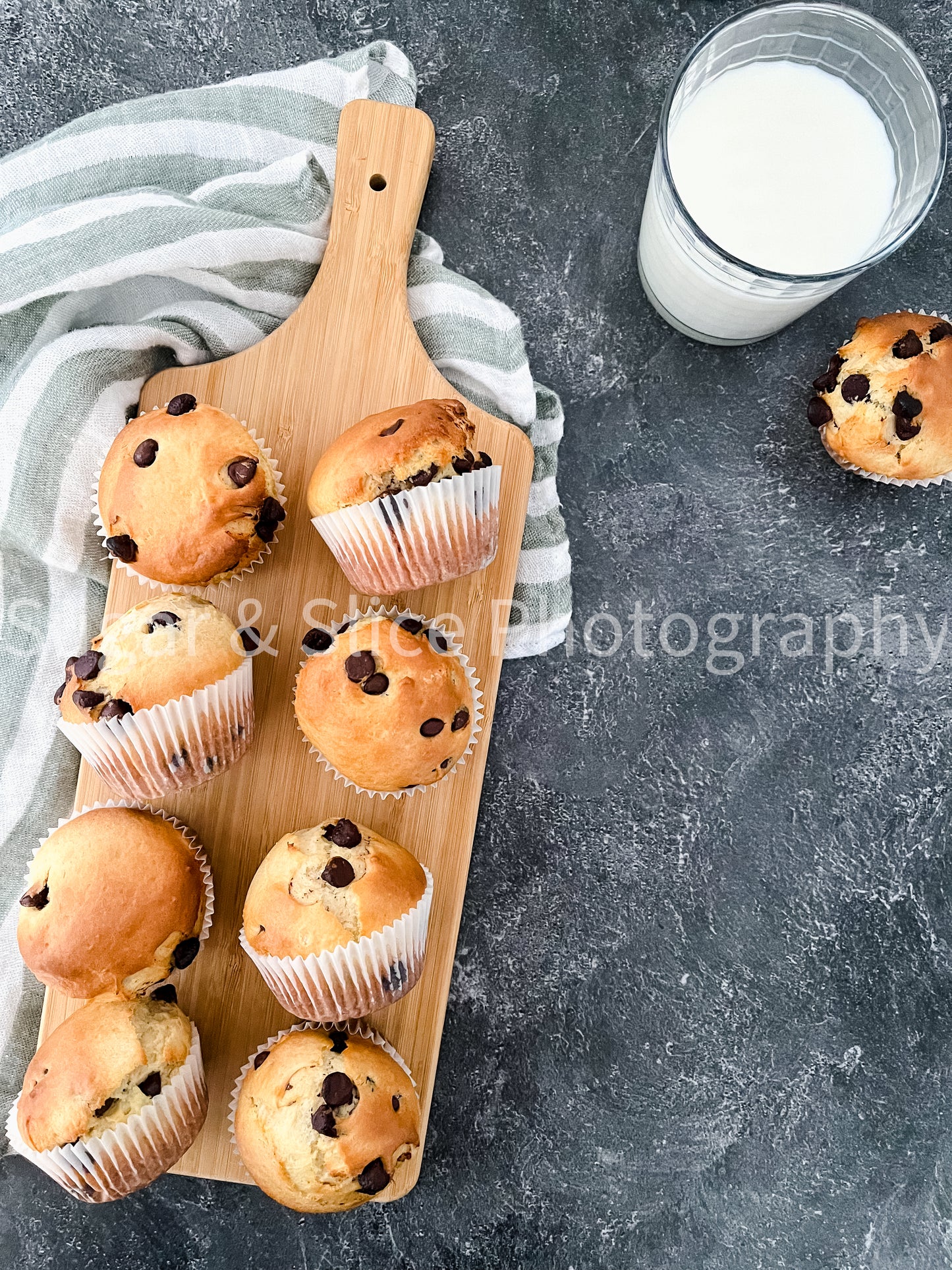 Chocolate Chip Muffins on Black Slate
