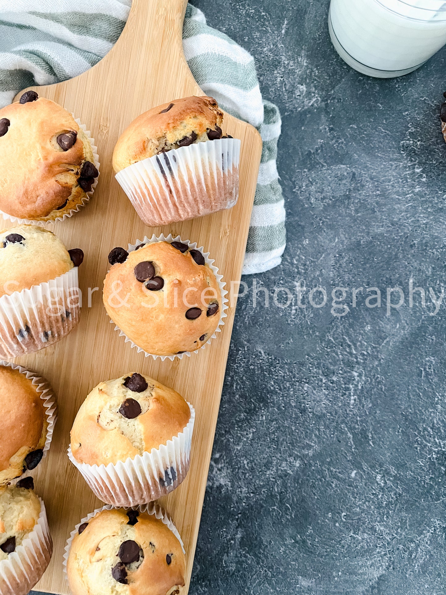 Chocolate Chip Muffins on Black Slate
