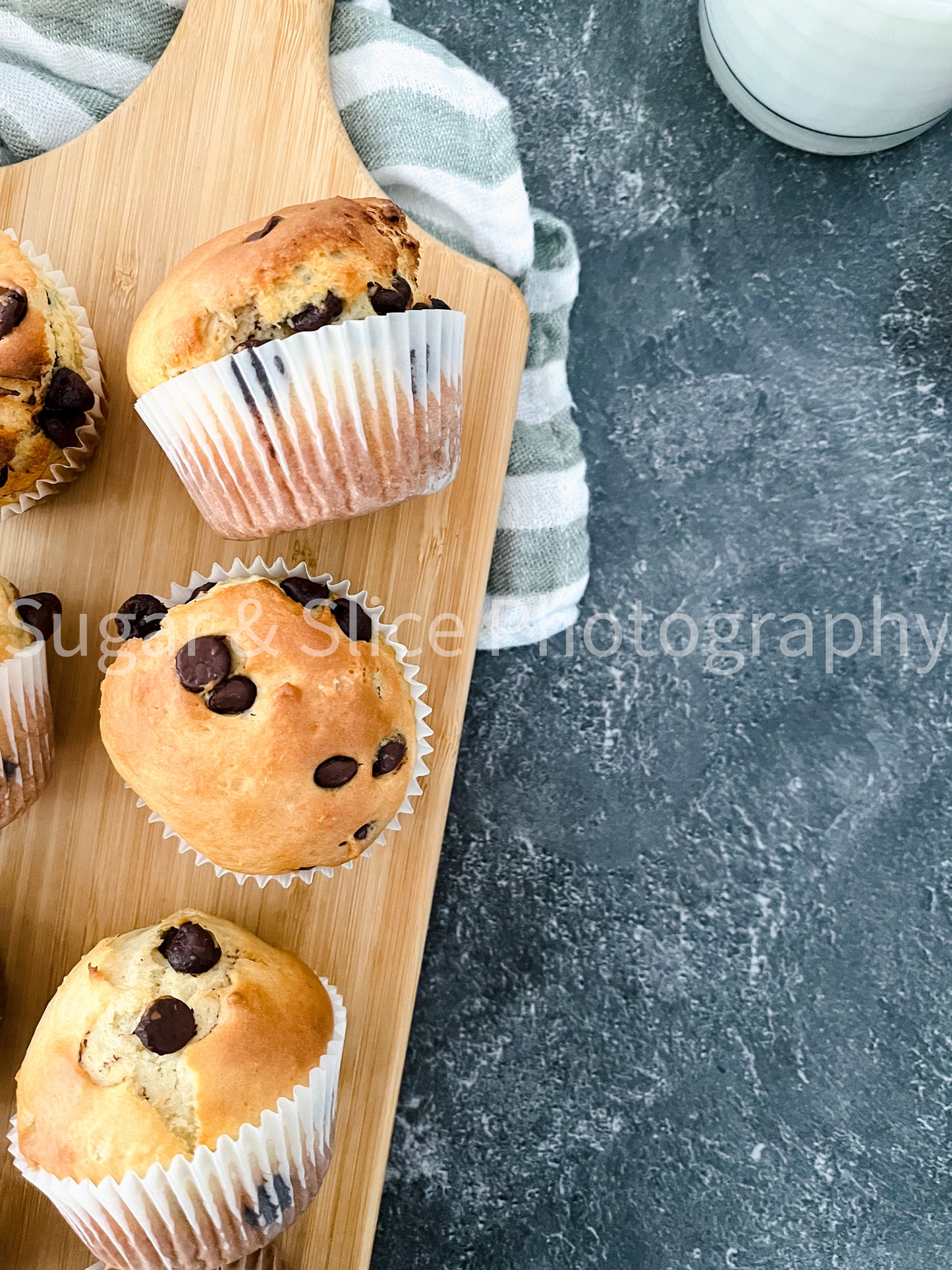 Chocolate Chip Muffins on Black Slate