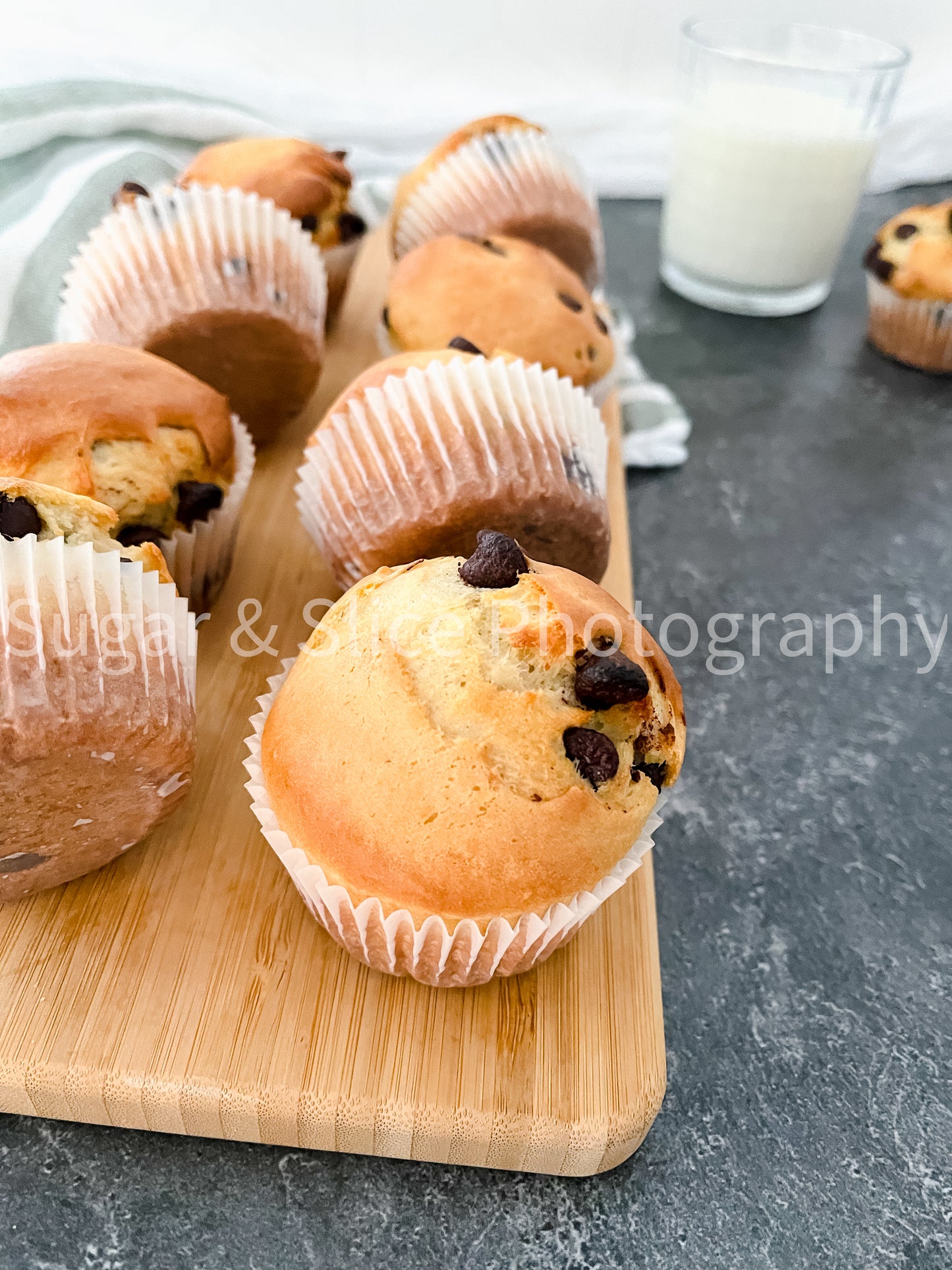 Chocolate Chip Muffins on Black Slate