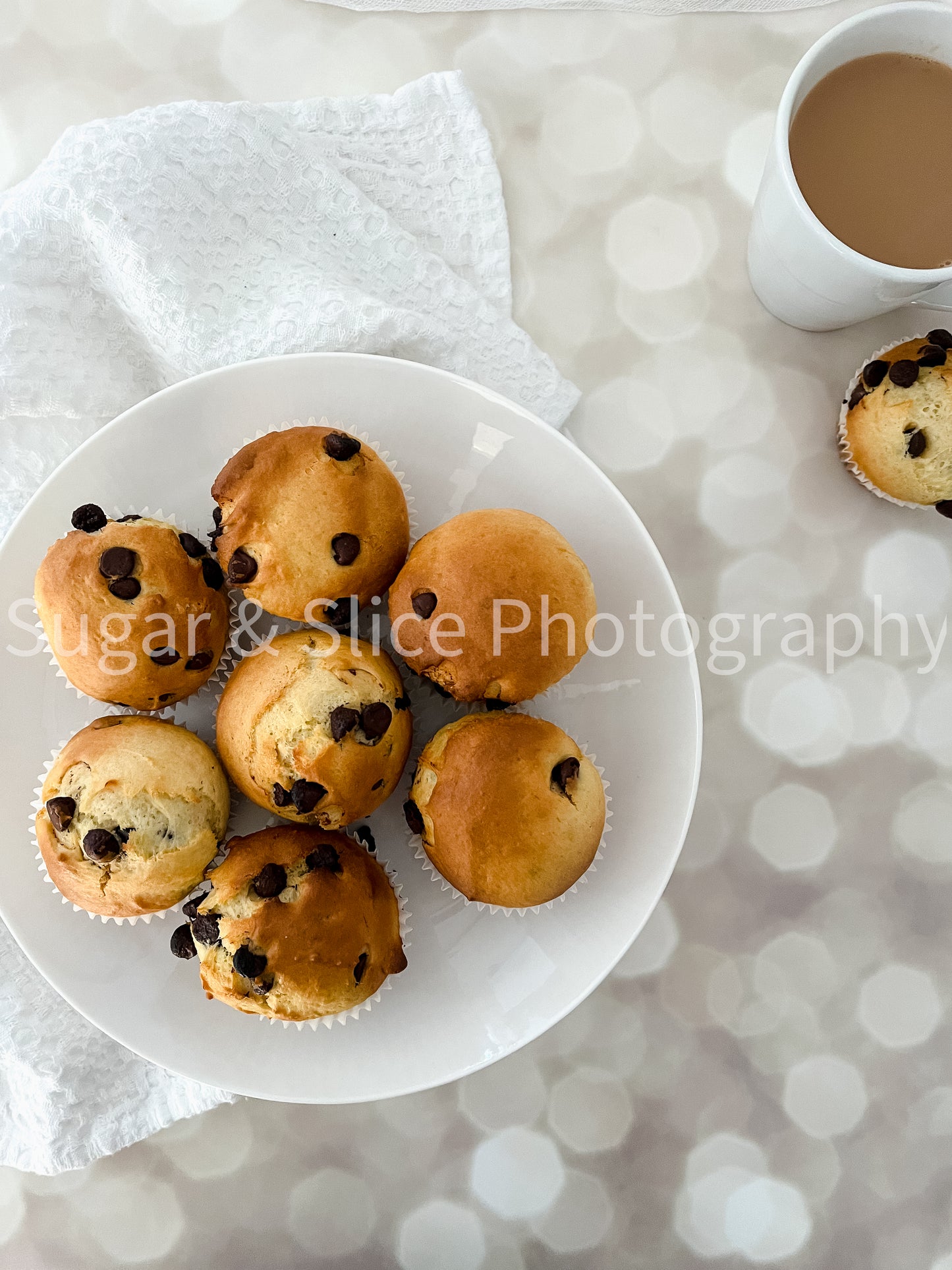 Chocolate Chip Muffins on Lilac Ash Bokeh