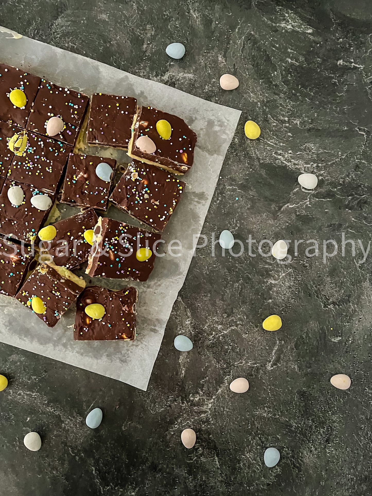 Easter Fudge on Black Slate