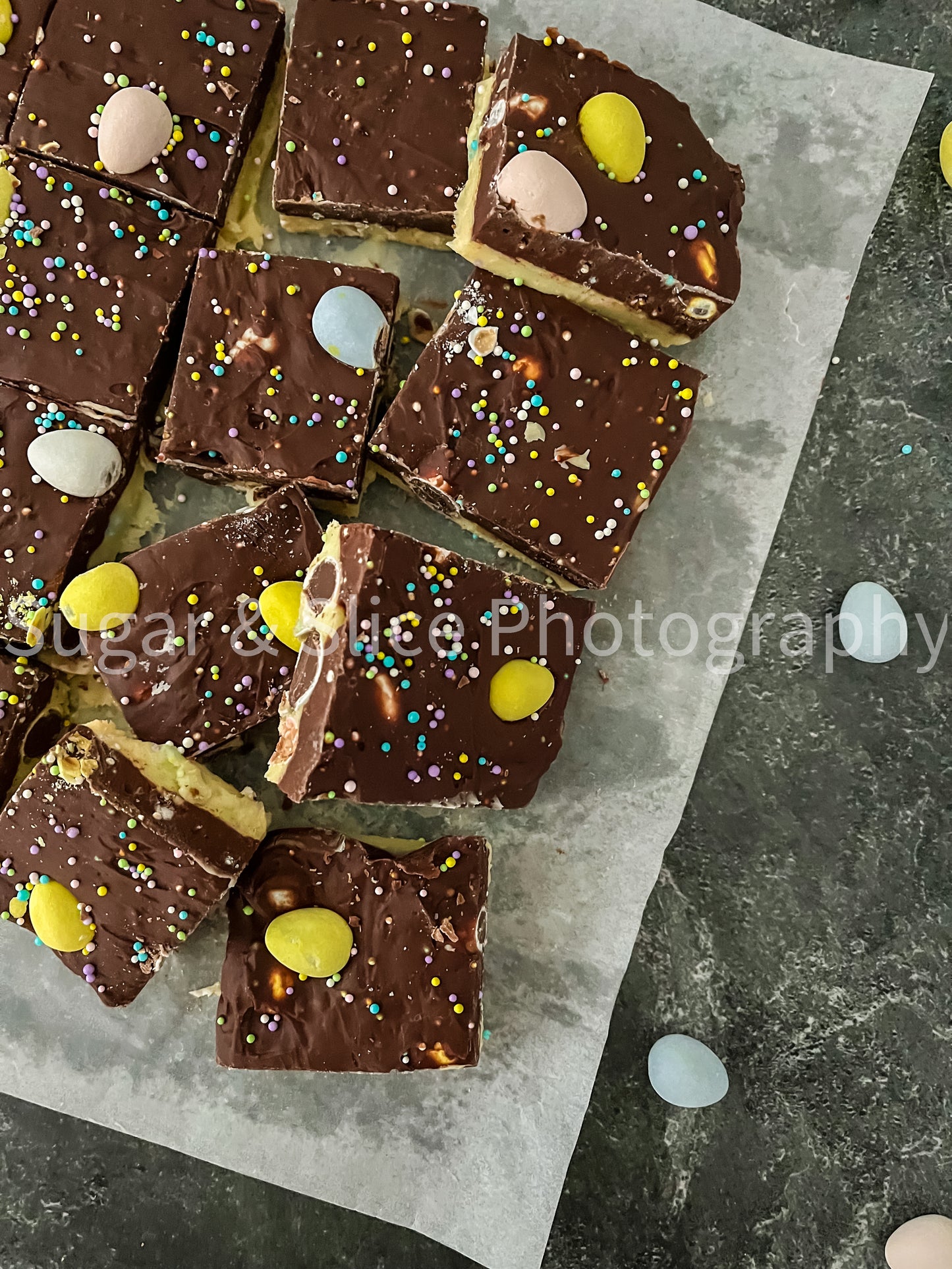 Easter Fudge on Black Slate