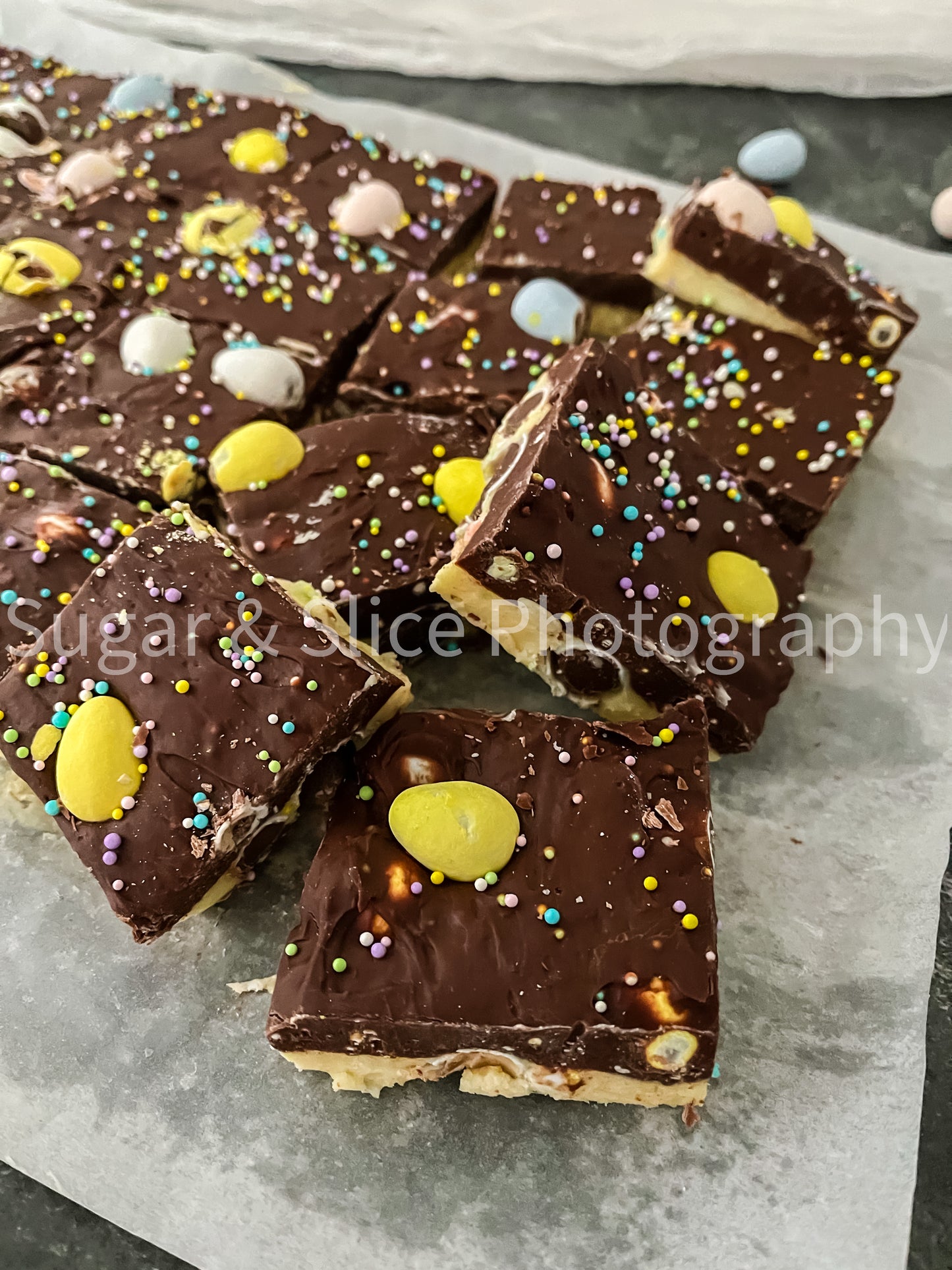 Easter Fudge on Black Slate