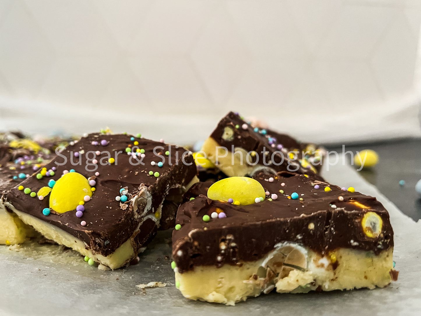 Easter Fudge on Black Slate