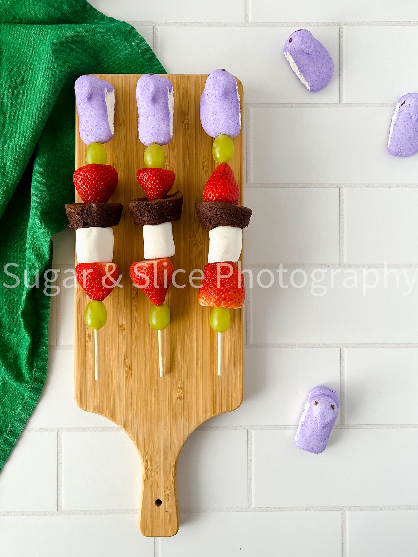 Easter Kabobs on White Ceramic Subway Tile