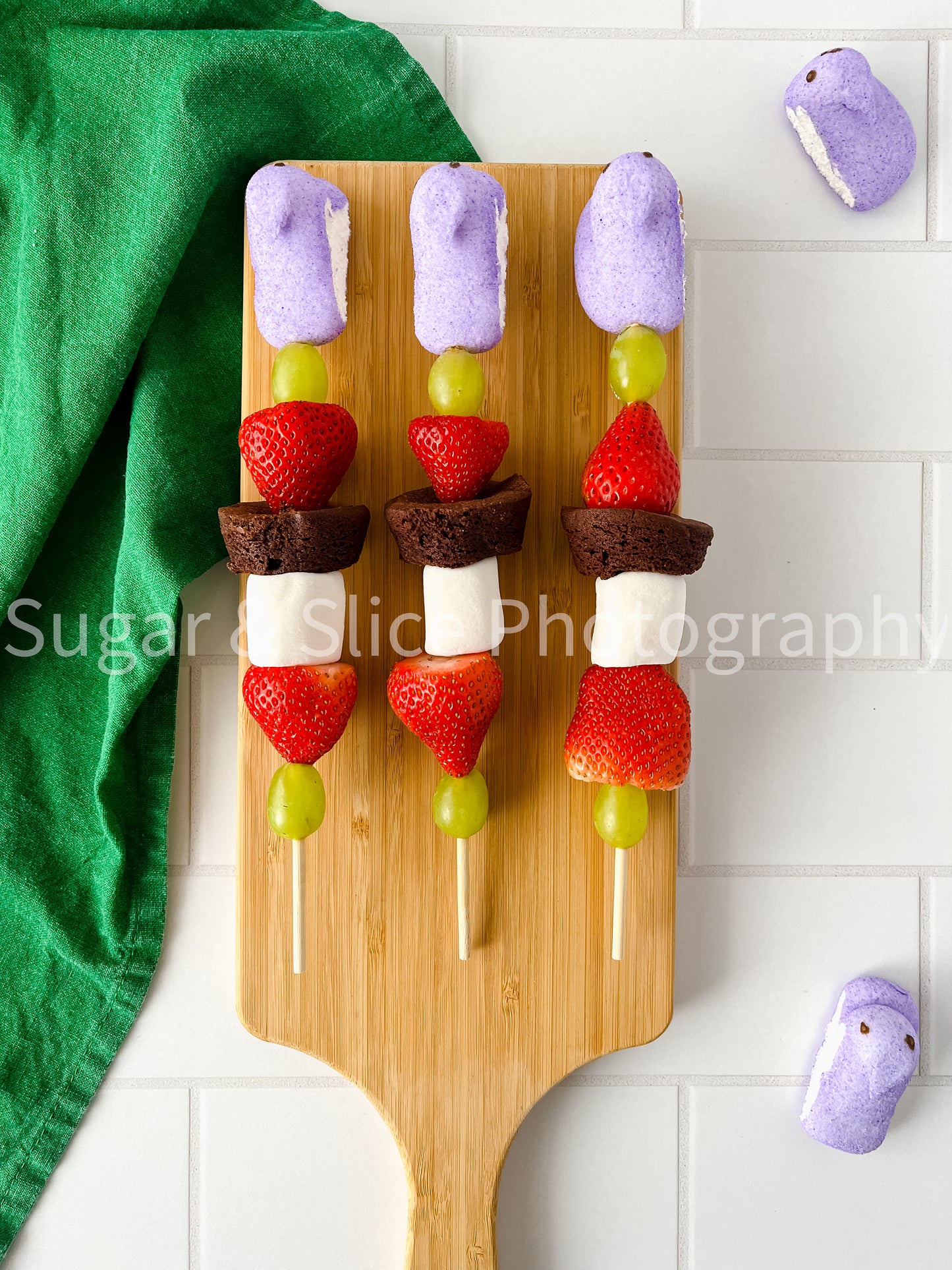 Easter Kabobs on White Ceramic Subway Tile