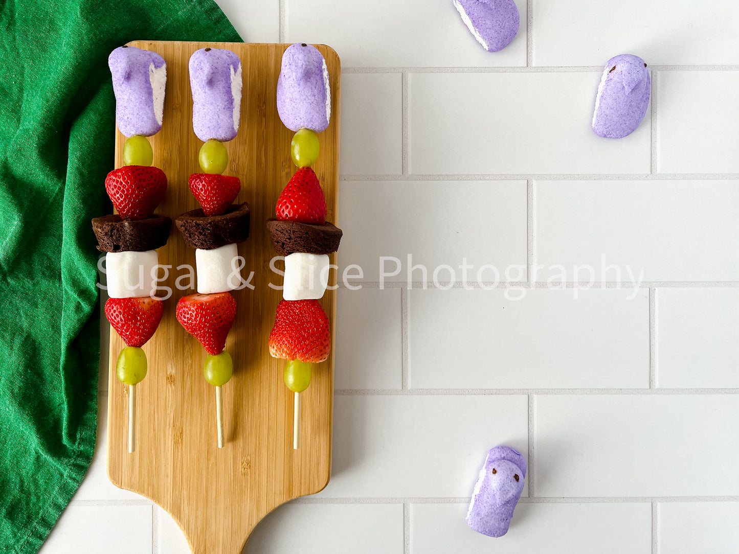Easter Kabobs on White Ceramic Subway Tile