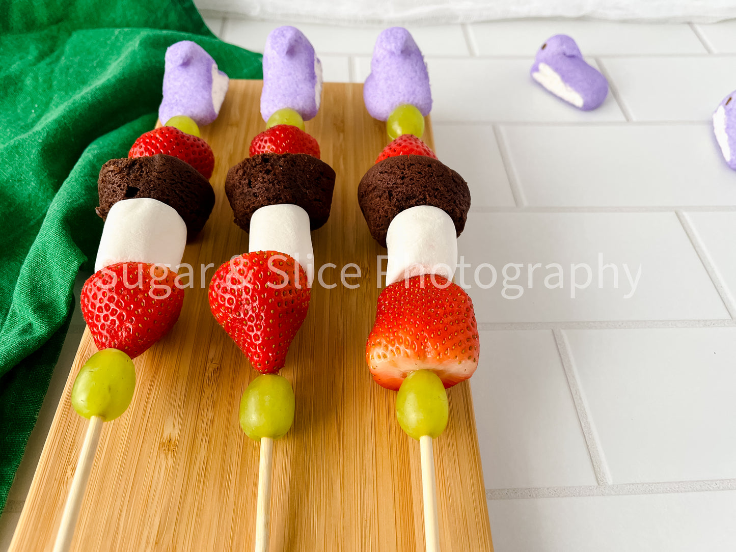 Easter Kabobs on White Ceramic Subway Tile