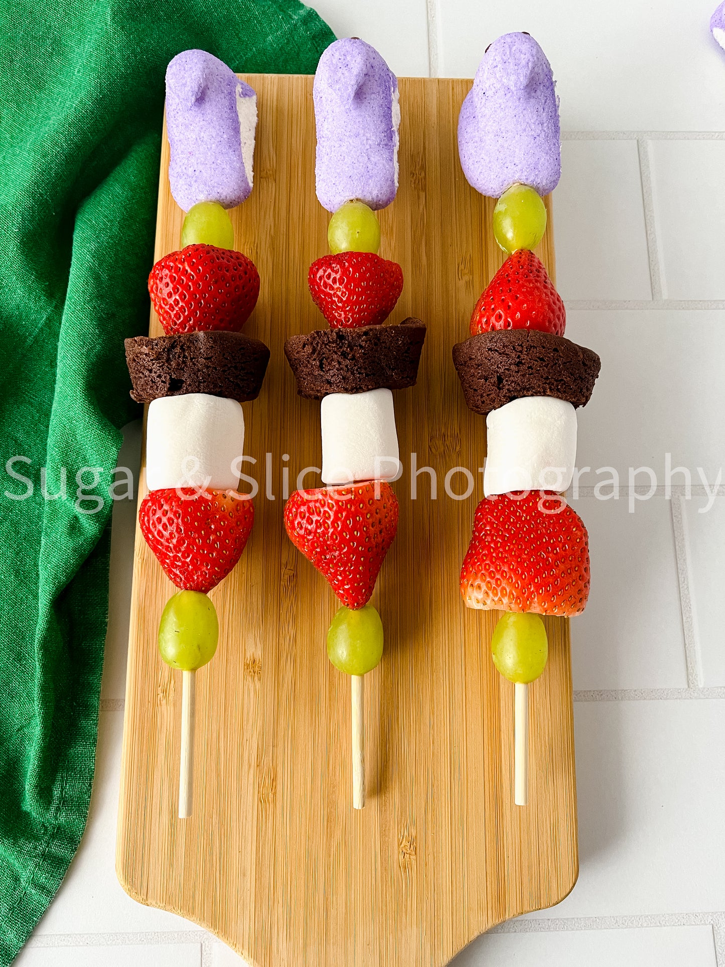 Easter Kabobs on White Ceramic Subway Tile