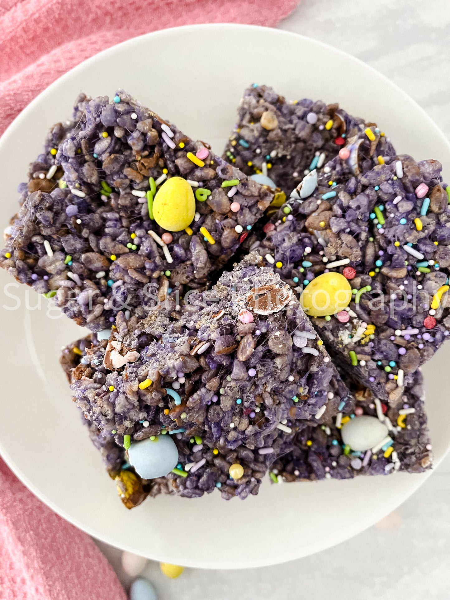 Easter Rice Crispy Squares on Marble