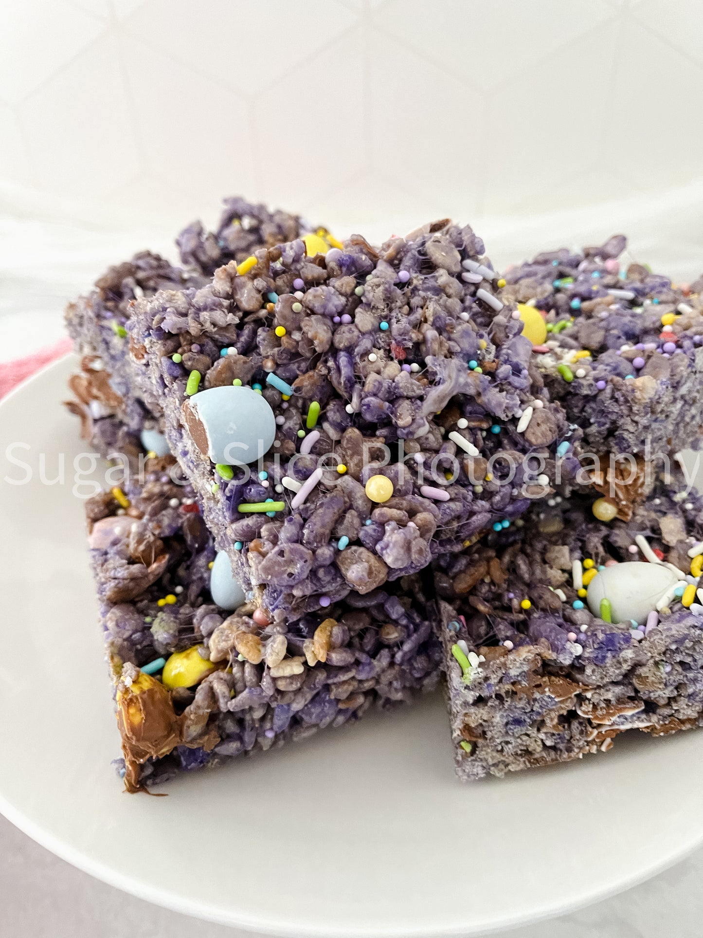 Easter Rice Crispy Squares on Marble