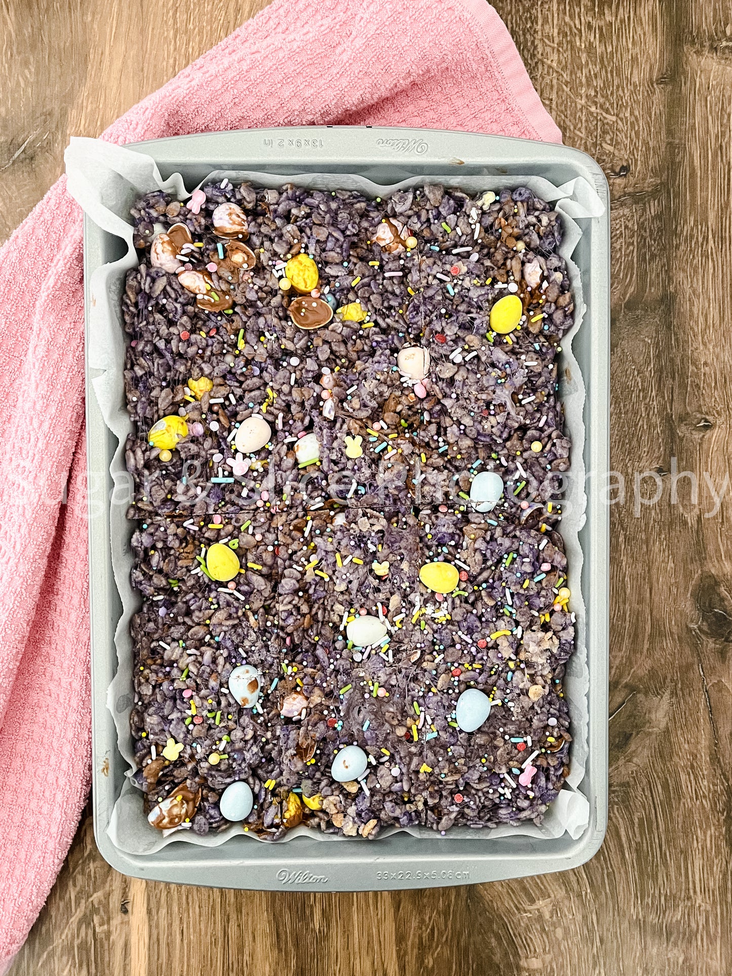 Easter Rice Crispy Squares on Russian Oak