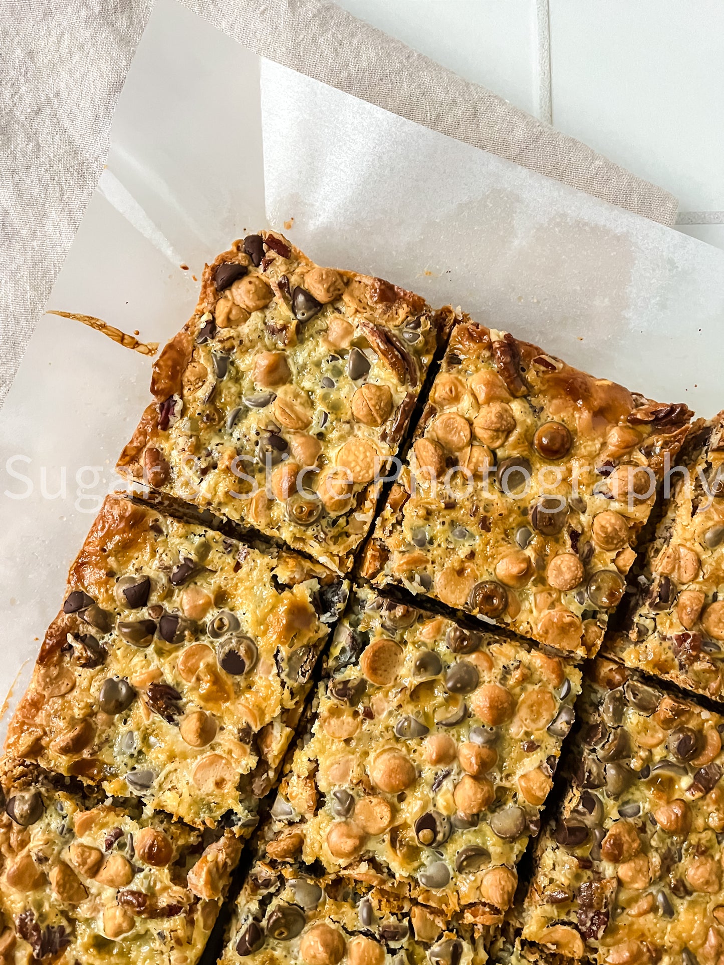 Magic Butterscotch Bars on Ceramic Subway Tile