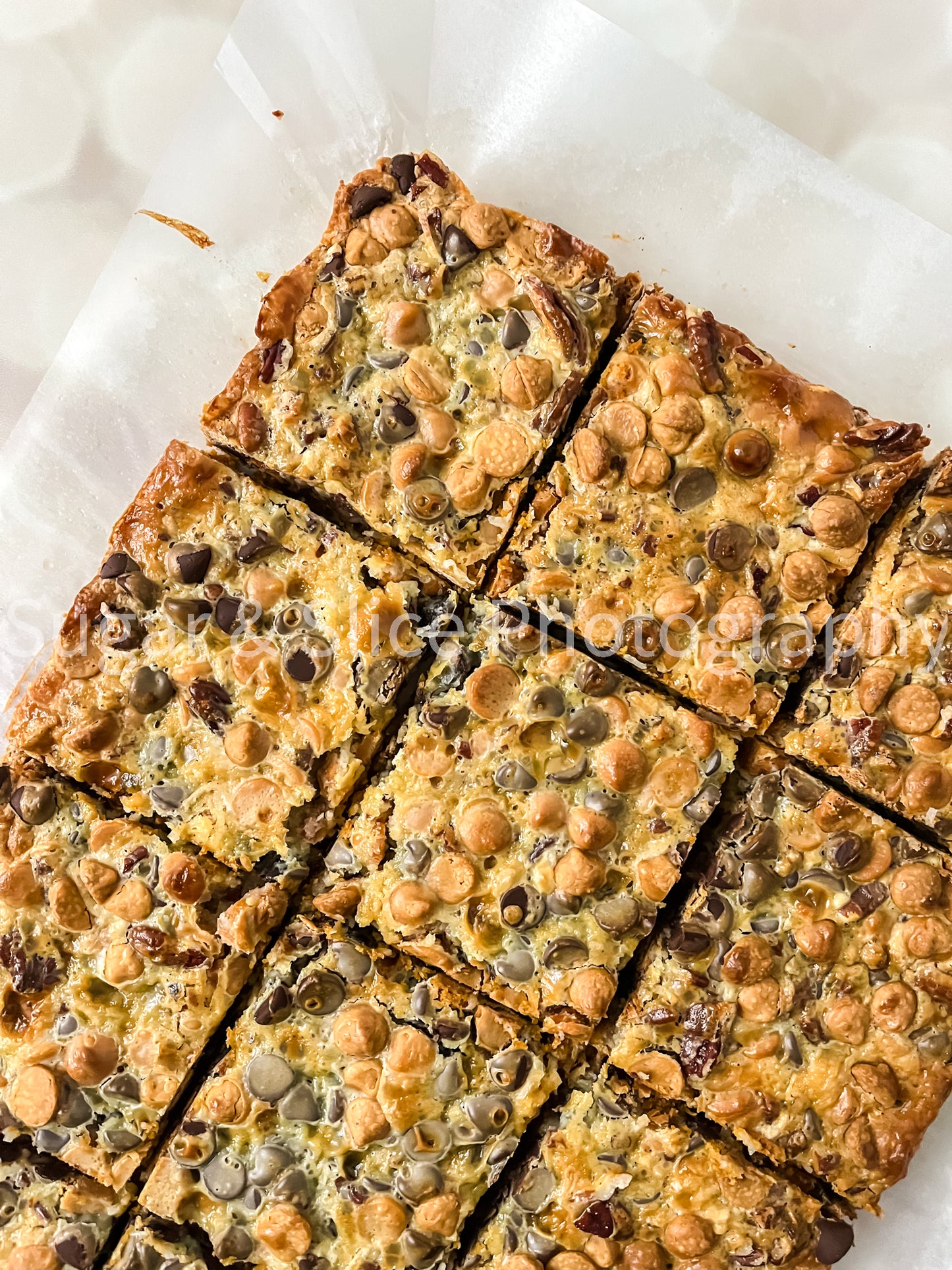 Magic Butterscotch Bars on Lilac Ash Bokeh