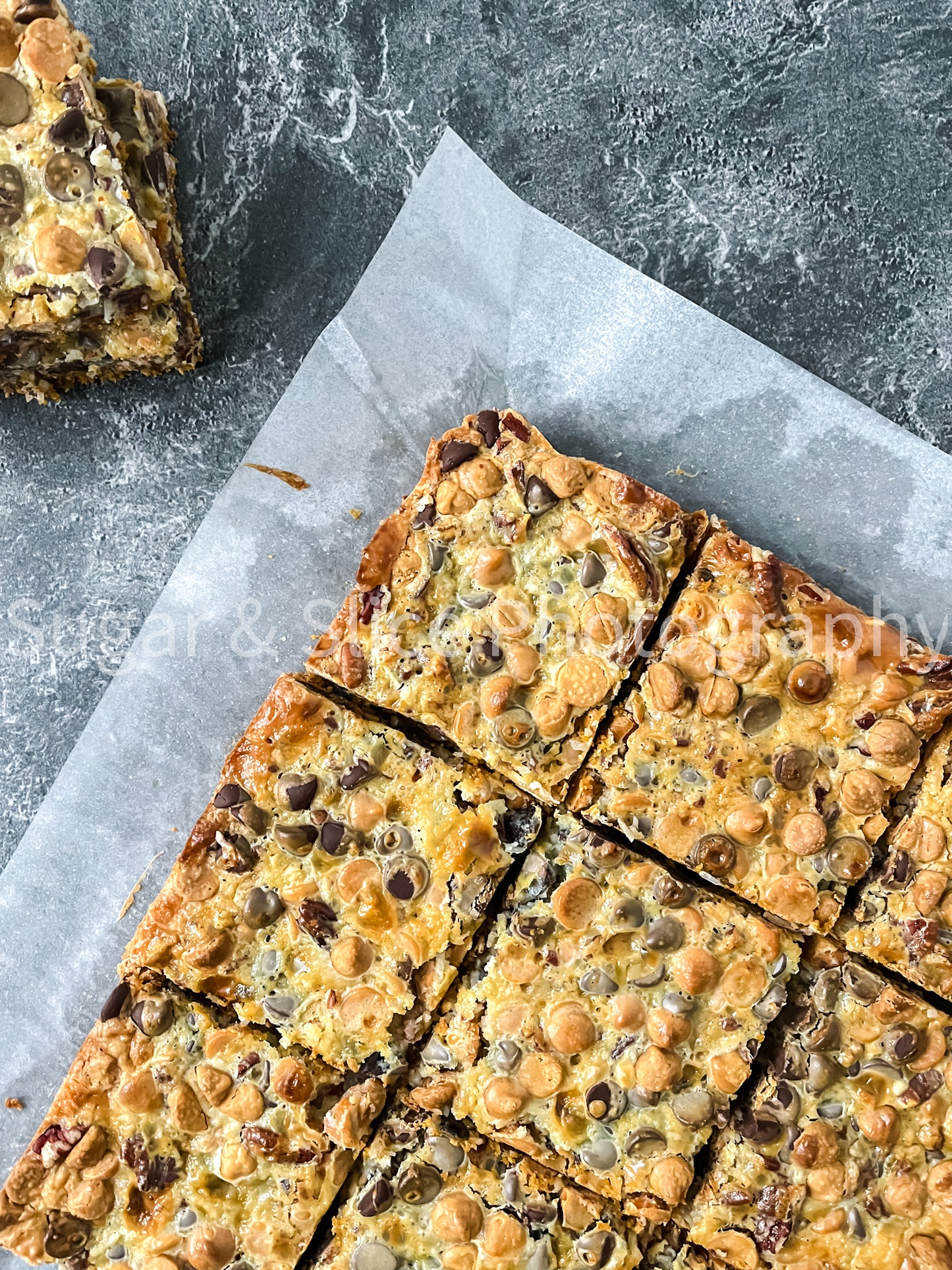 Magic Butterscotch Bars on Black Slate