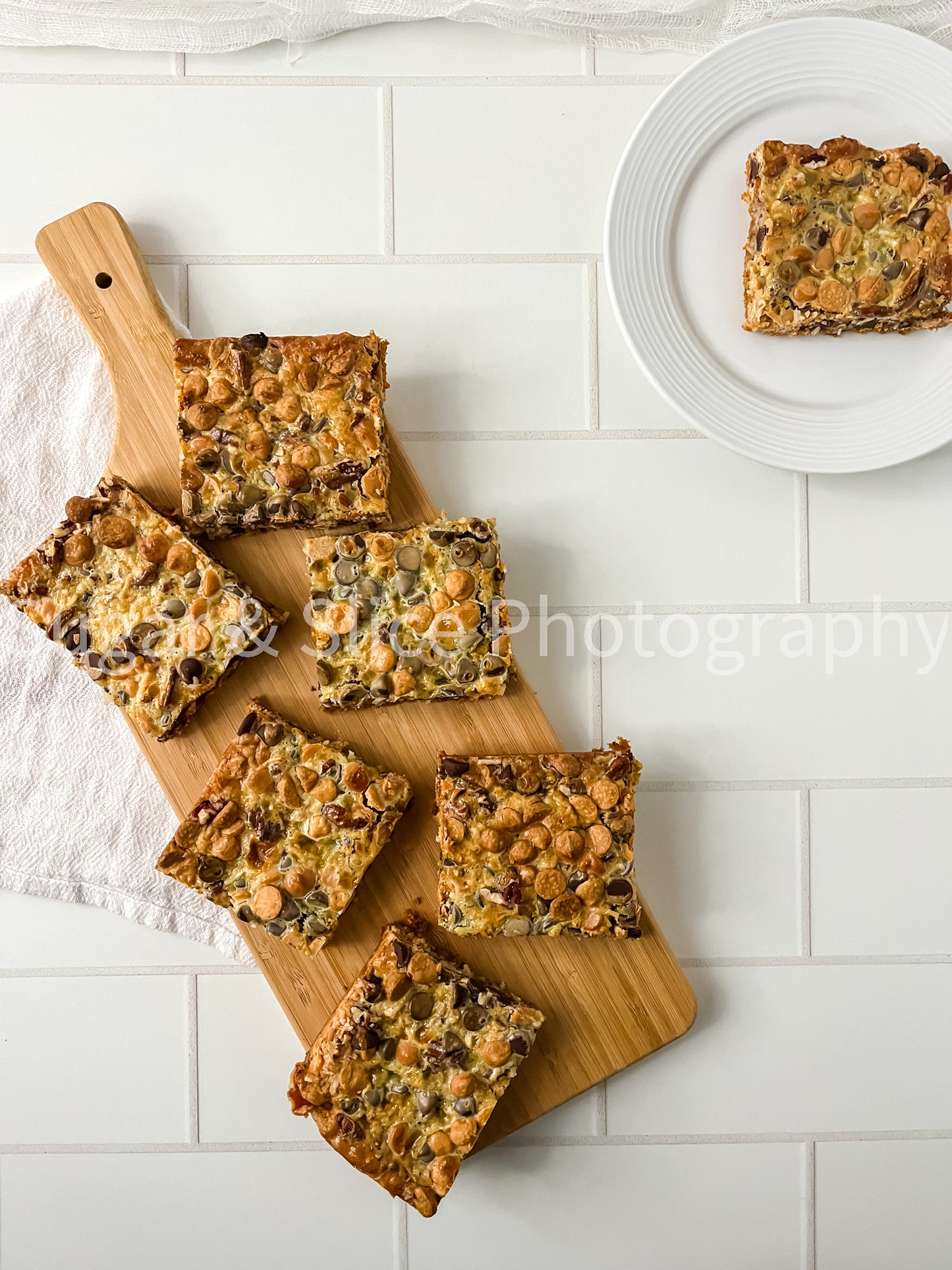Magic Butterscotch Bars on Ceramic Subway Tile