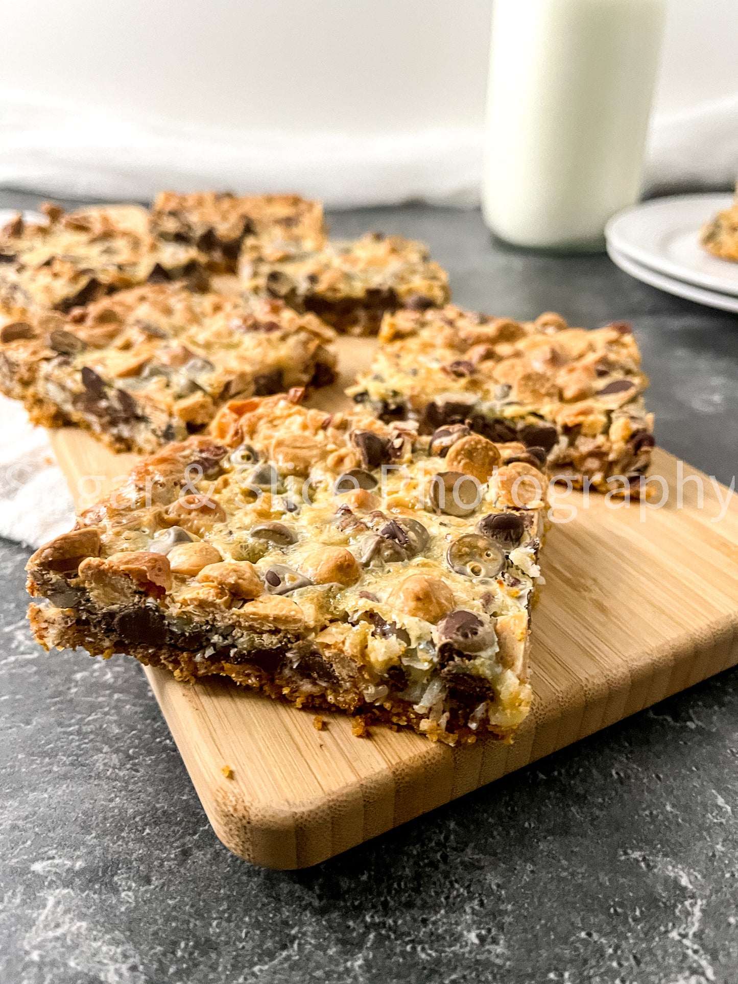 Magic Butterscotch Bars on Black Slate