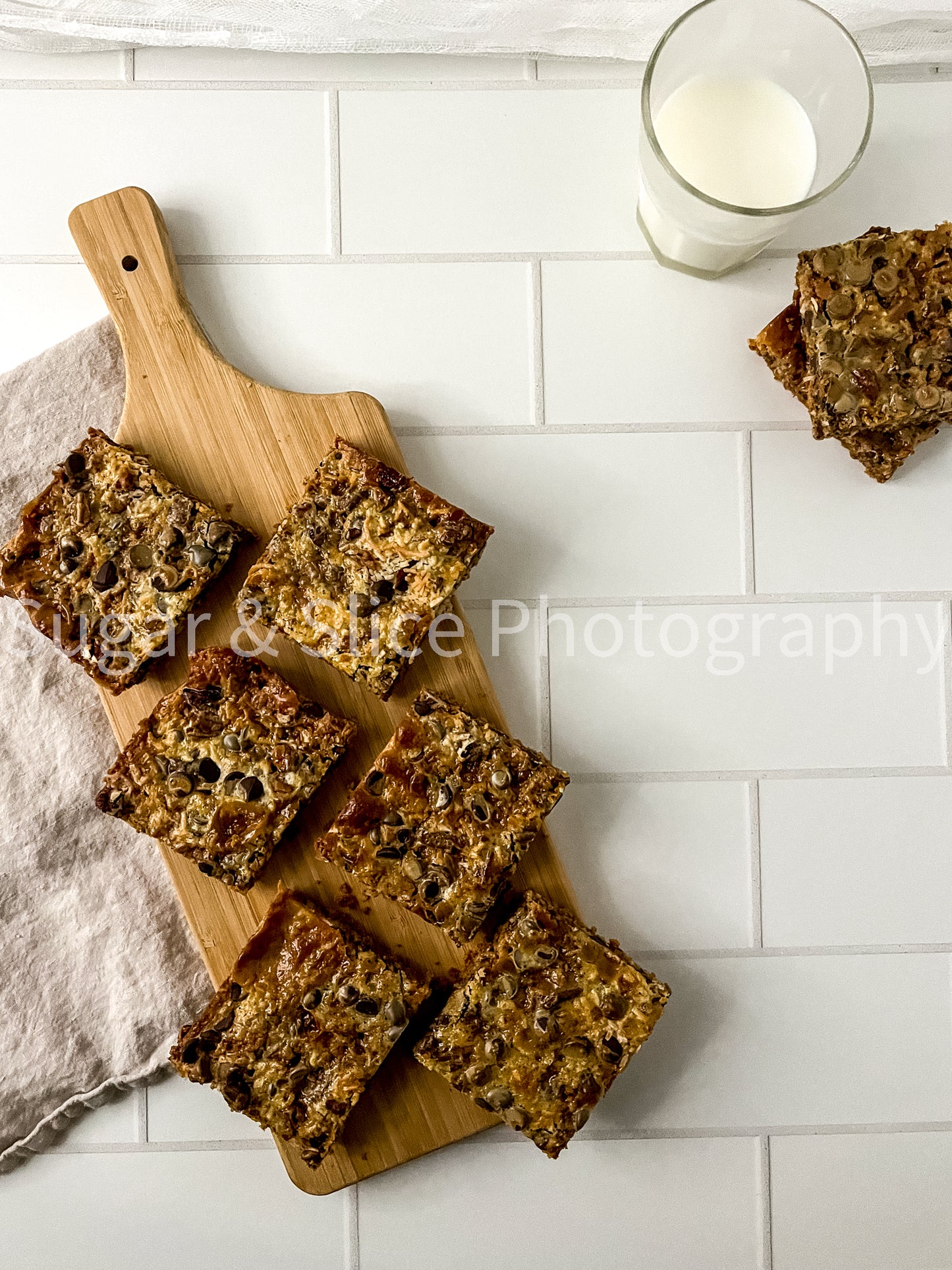 Magic Toffee Bars on Ceramic Subway Tile