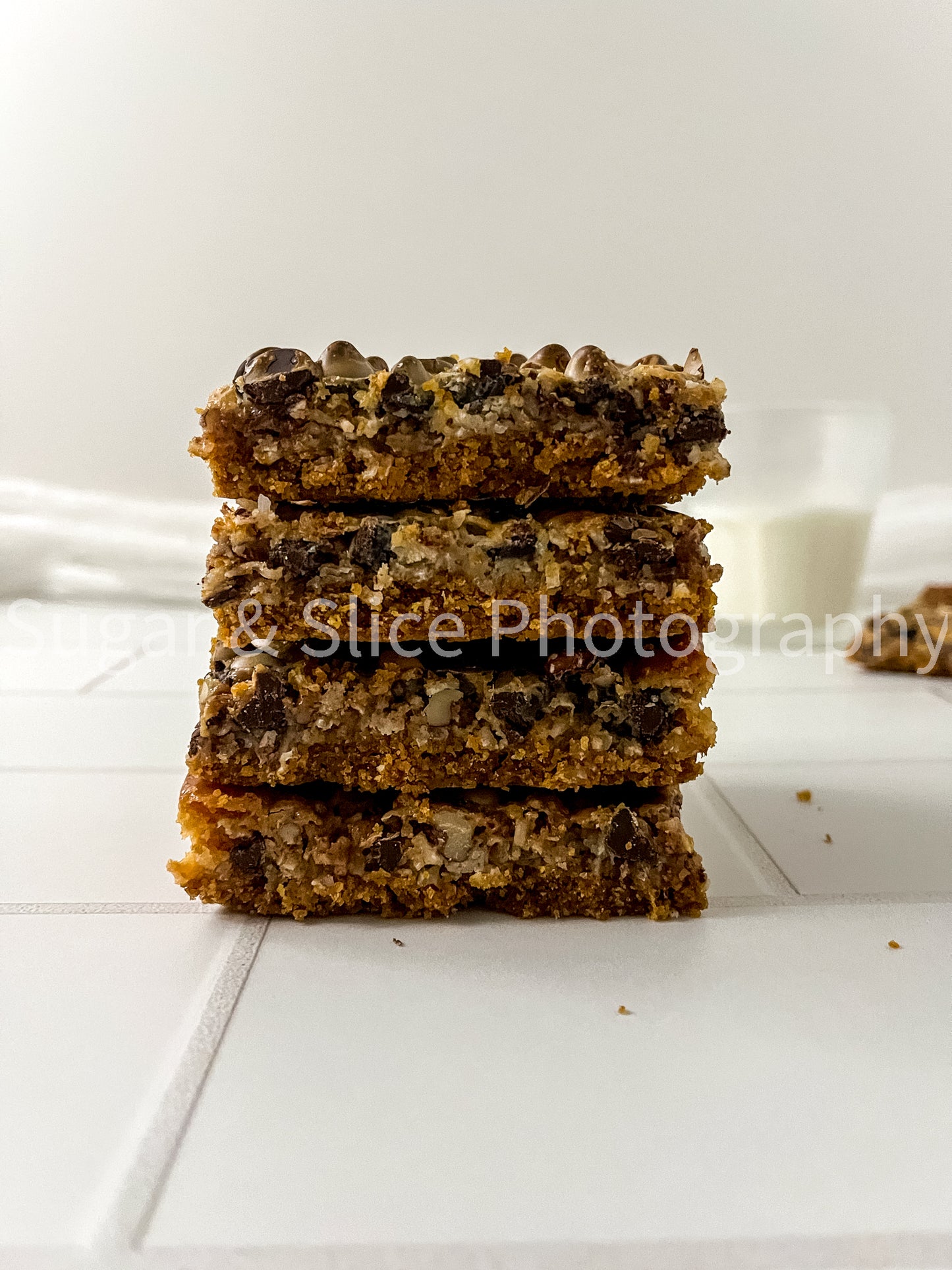 Magic Toffee Bars on Ceramic Subway Tile