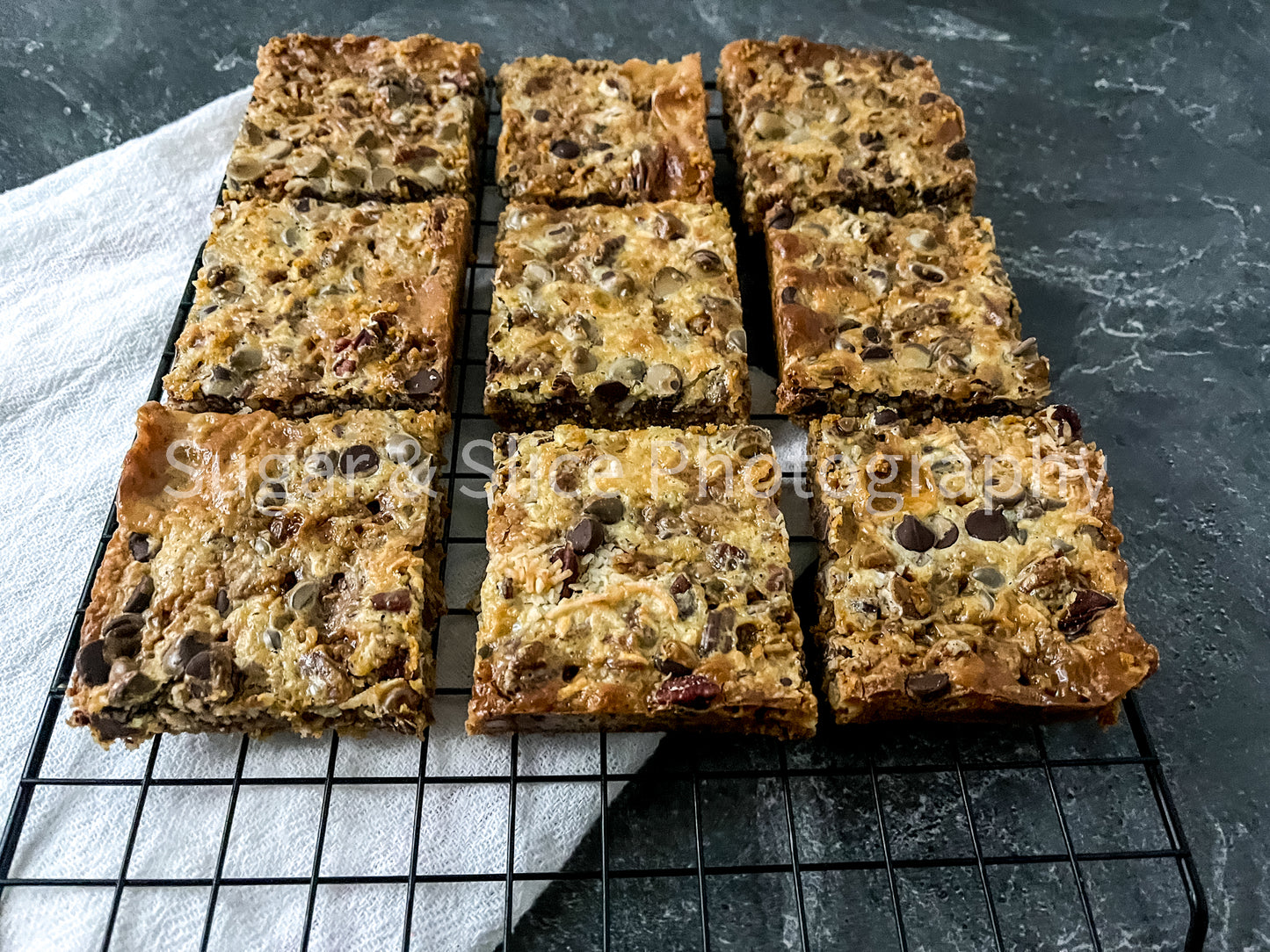 Magic Toffee Bars on Black Slate