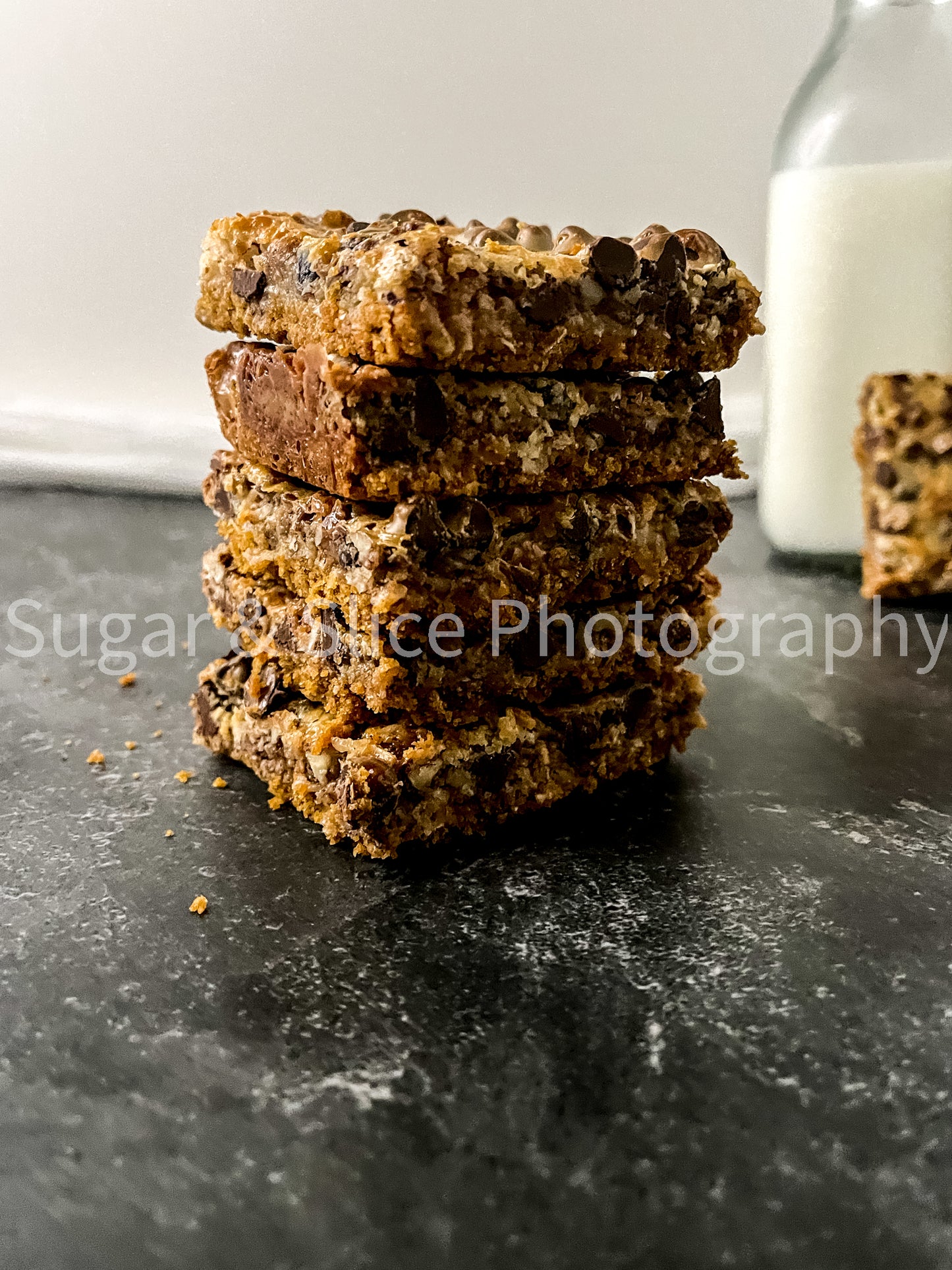 Magic Toffee Bars on Black Slate