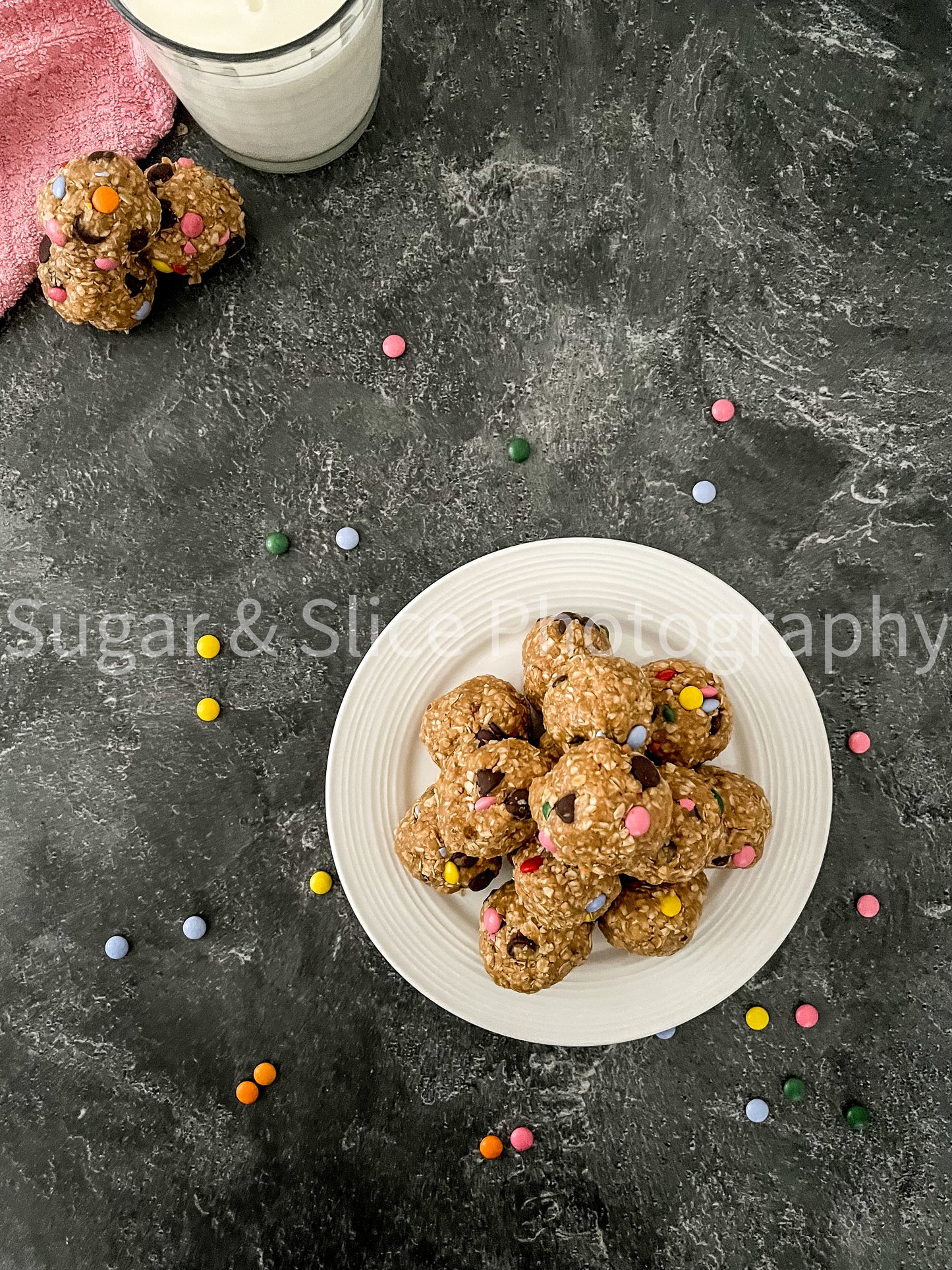 Peanut Butter Oatmeal Balls on Black Slate