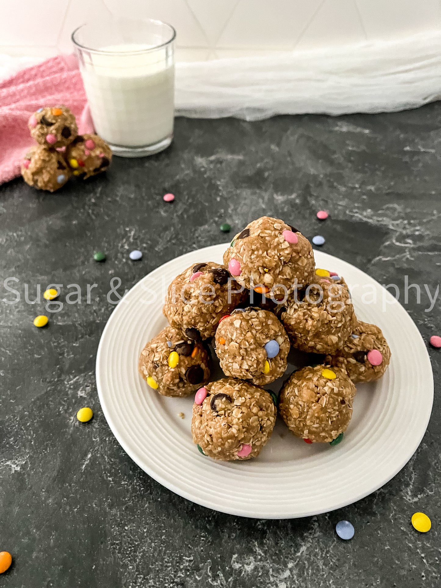 Peanut Butter Oatmeal Balls on Black Slate