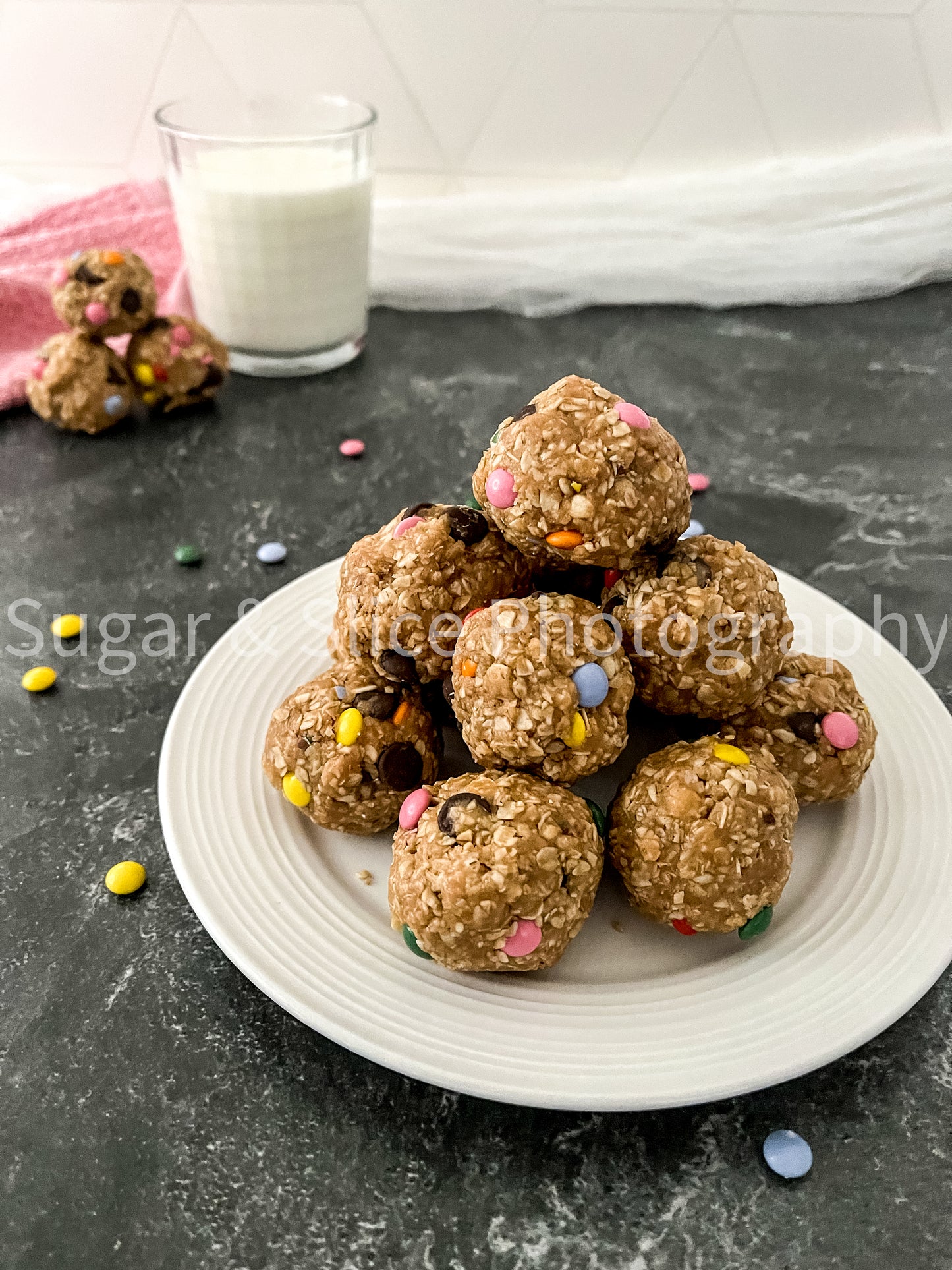 Peanut Butter Oatmeal Balls on Black Slate