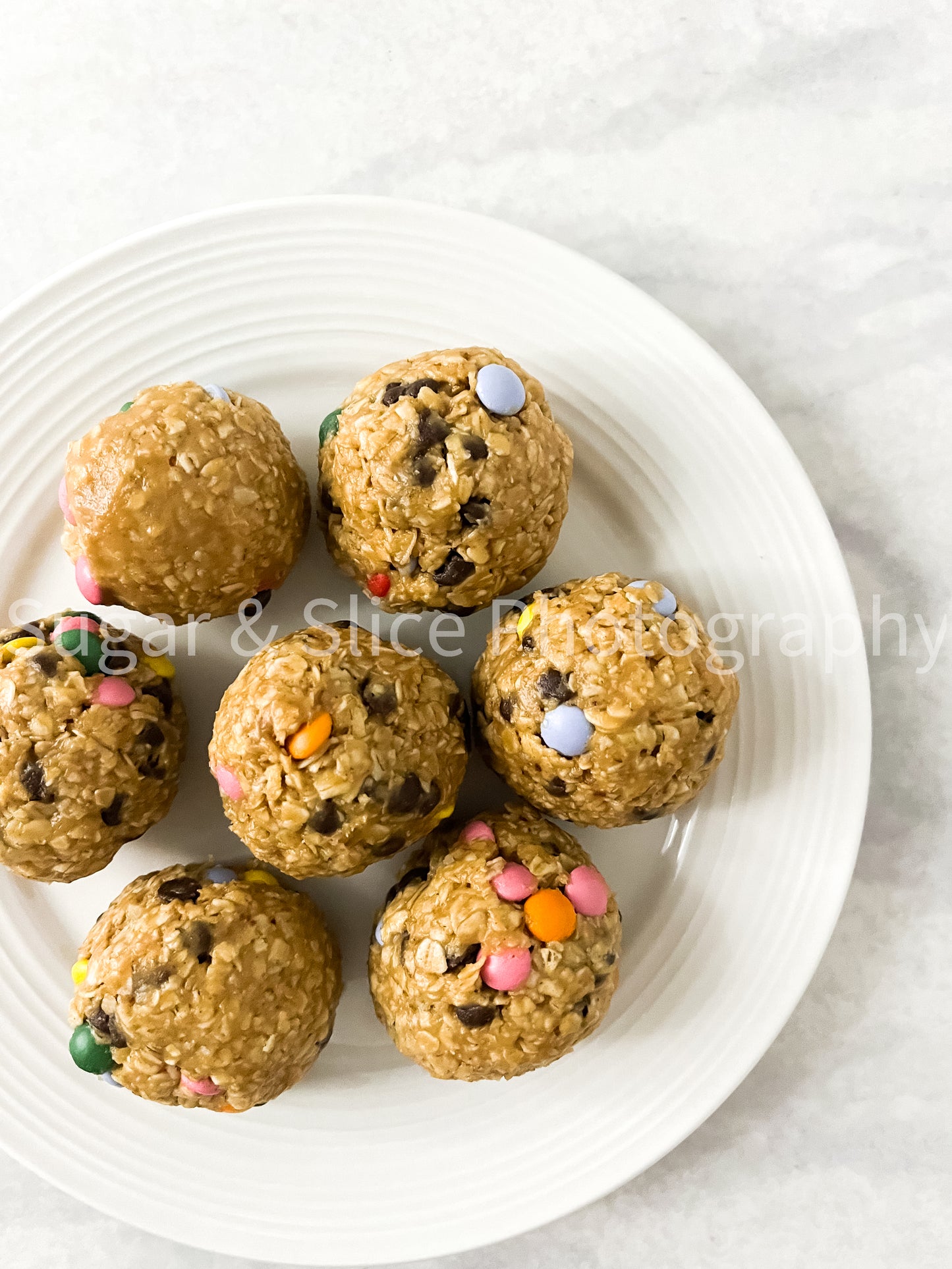 Peanut Butter Oatmeal Balls on Marble
