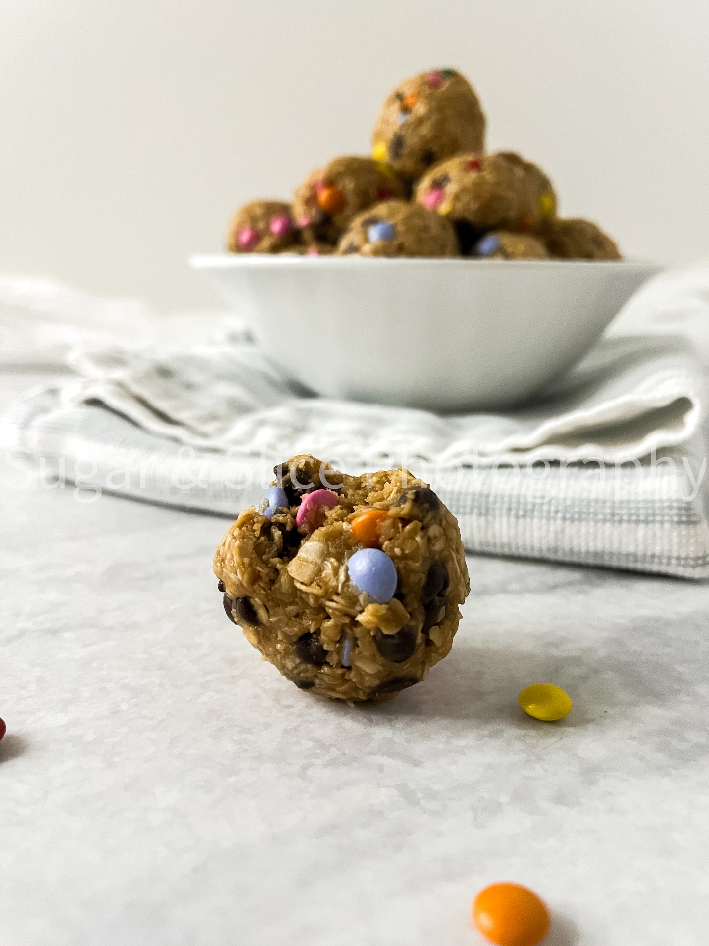 Peanut Butter Oatmeal Balls on Marble