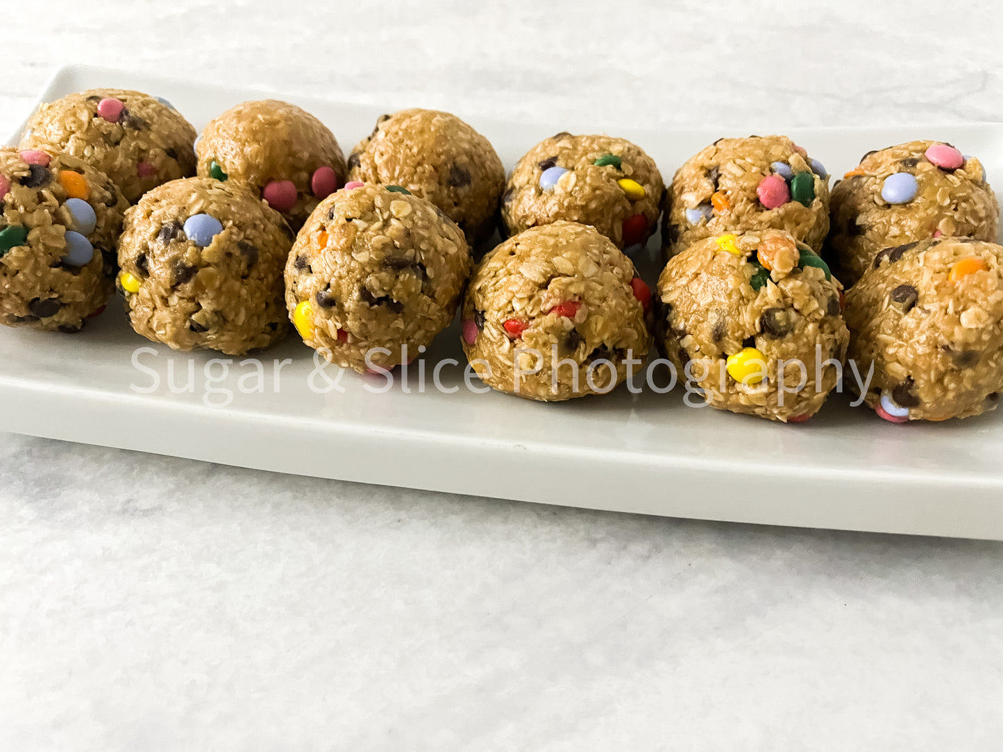 Peanut Butter Oatmeal Balls on Marble
