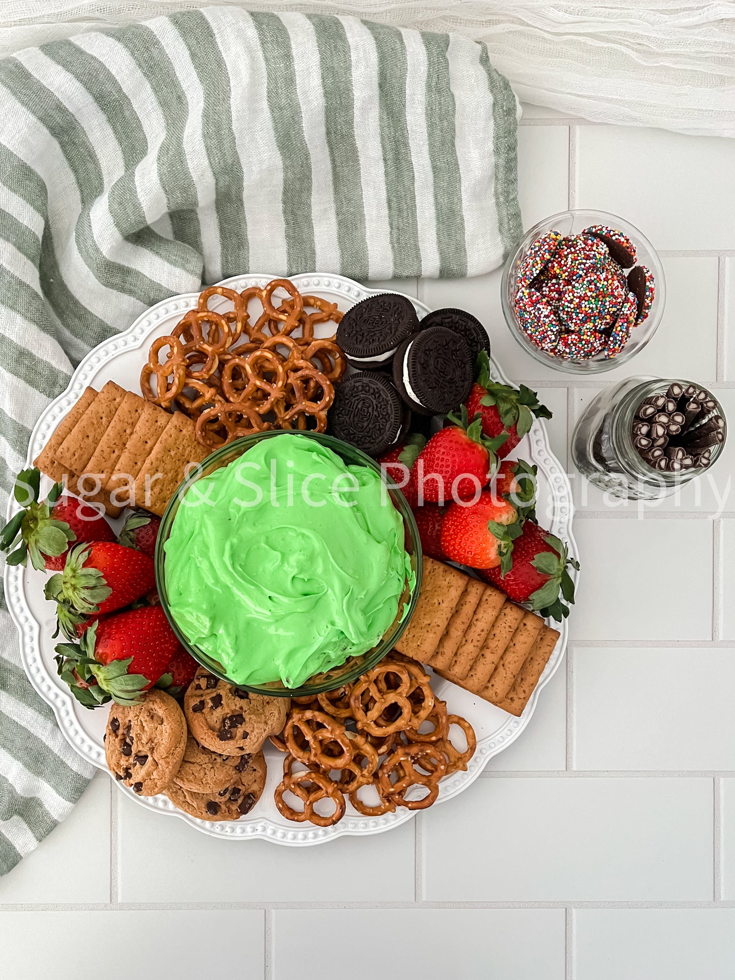 St. Patrick’s Themed Dip on Ceramic Subway Tile