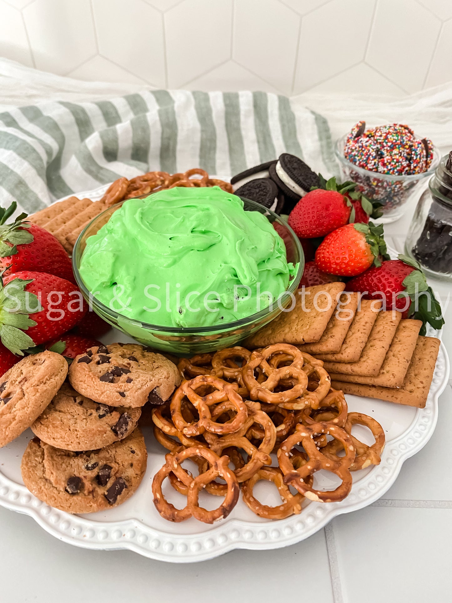 St. Patrick’s Themed Dip on Ceramic Subway Tile
