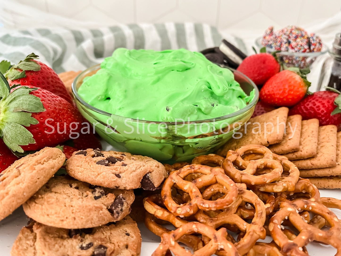 St. Patrick’s Themed Dip on Ceramic Subway Tile